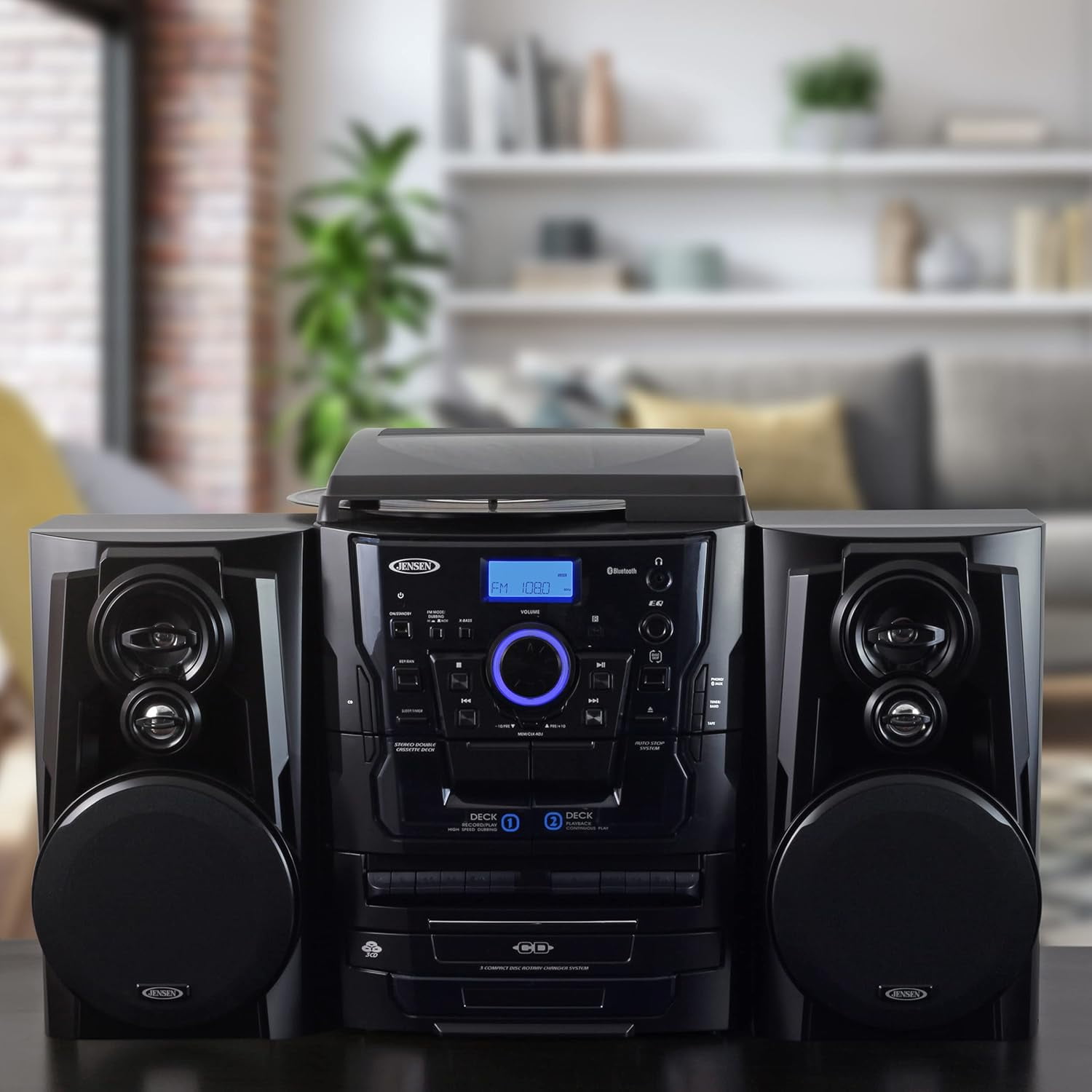 Jensen JMC-1250 BT Turntable with 3 CD Changer and Dual Cassette Deck (Black, 1 Unit) 51mfd