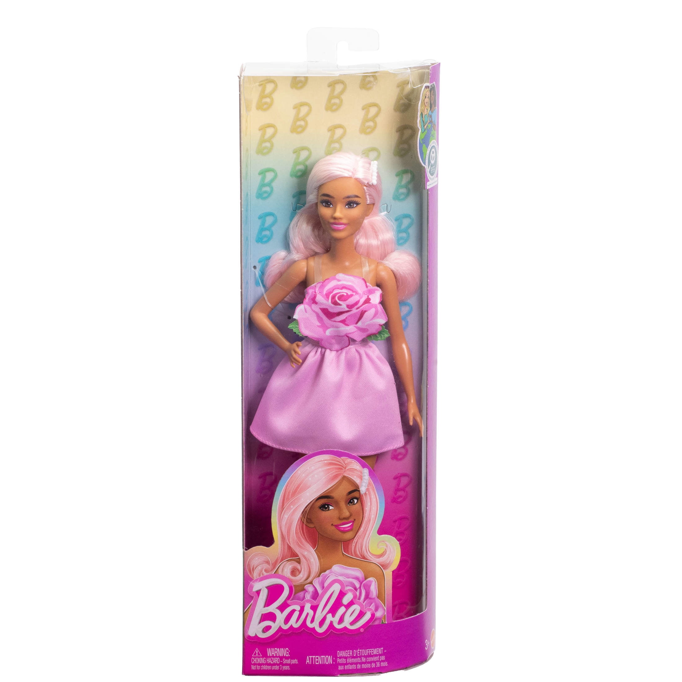 Barbie Fashionistas Doll #238 Petite Body with Strapless Rose Dress and Pink Hair (11.5 in) eie5a