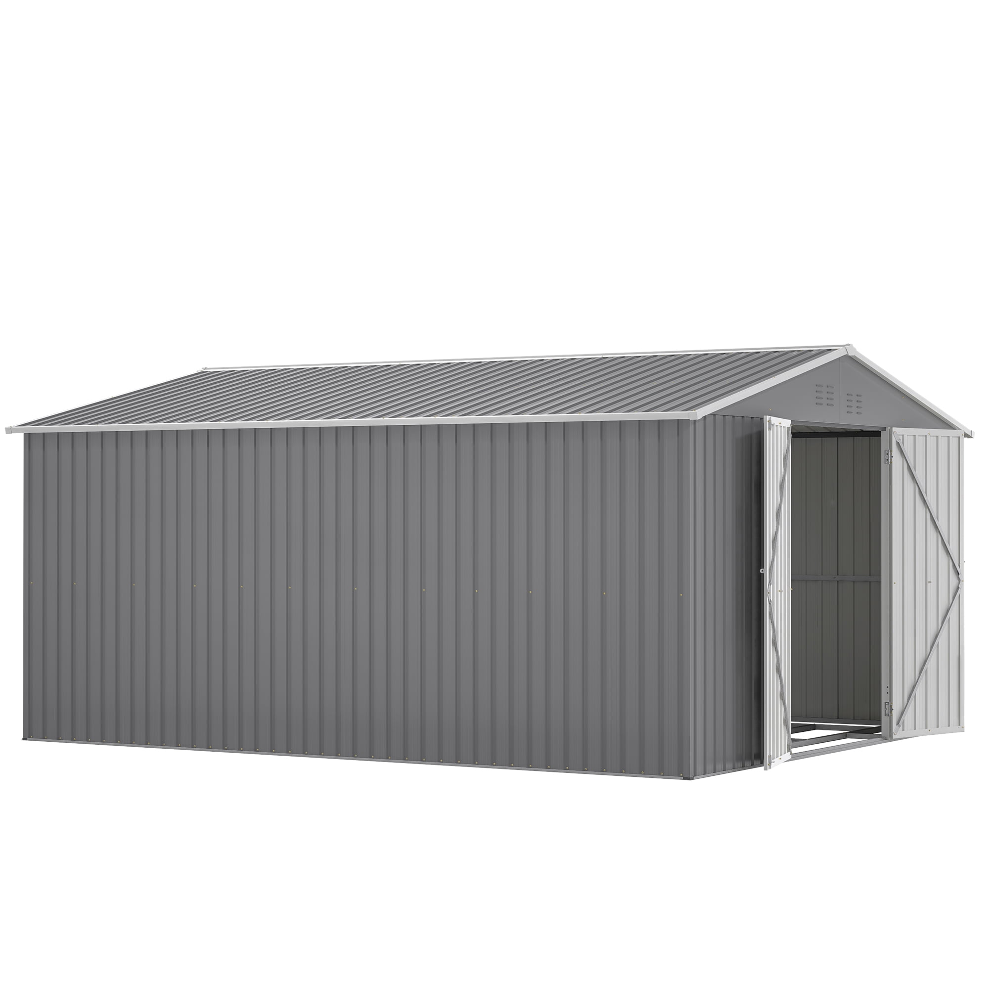 LZBEITEM Outdoor Storage Metal Shed, Galvanized Steel Garden Tool House with Floor Frame Kit and Lockable Doors (Gray, 11 x 13 ft) rda6a