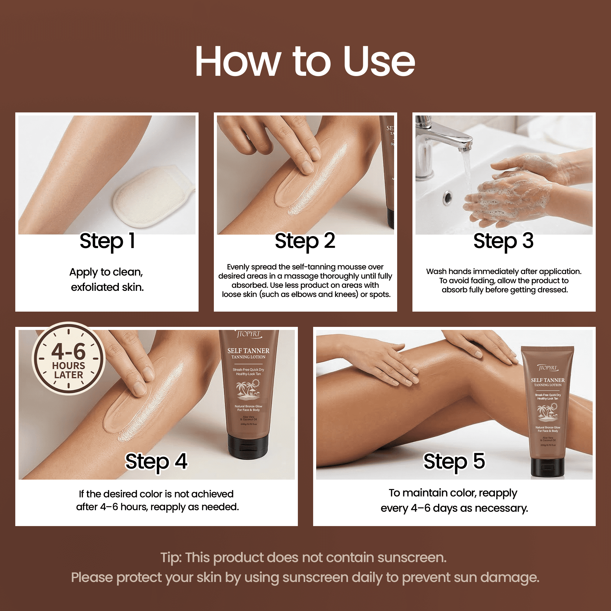 Jtopyrt Gradual Self Tanner Tanning Lotion for Natural Looking Sun-Kissed Glow (6.76 fl oz) 4x1tg