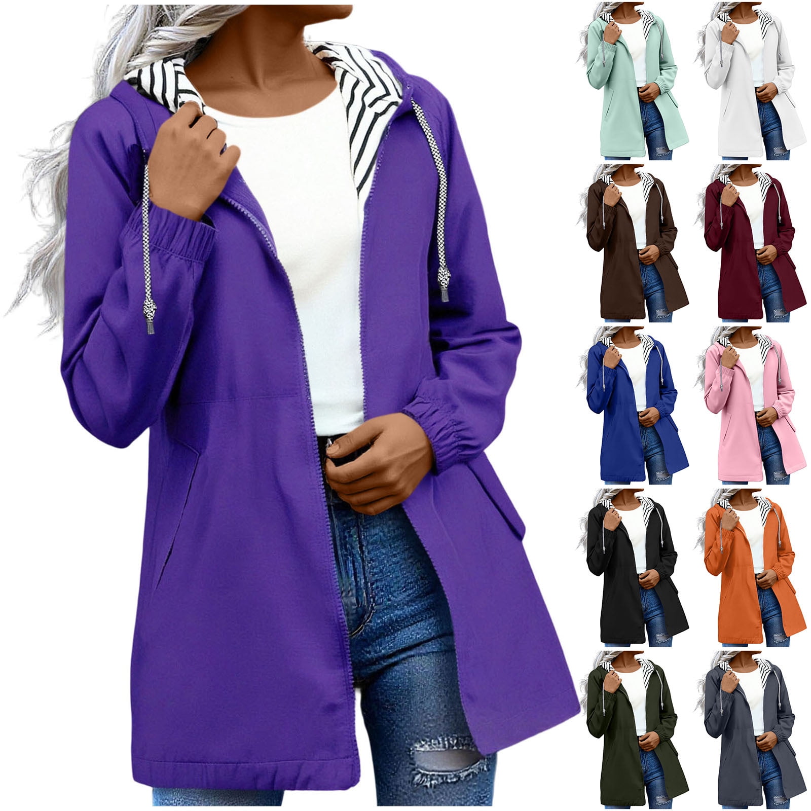 Sevevn Women's Waterproof Lightweight Rain Jacket with Hood and Pockets (Purple, L) bqw5c