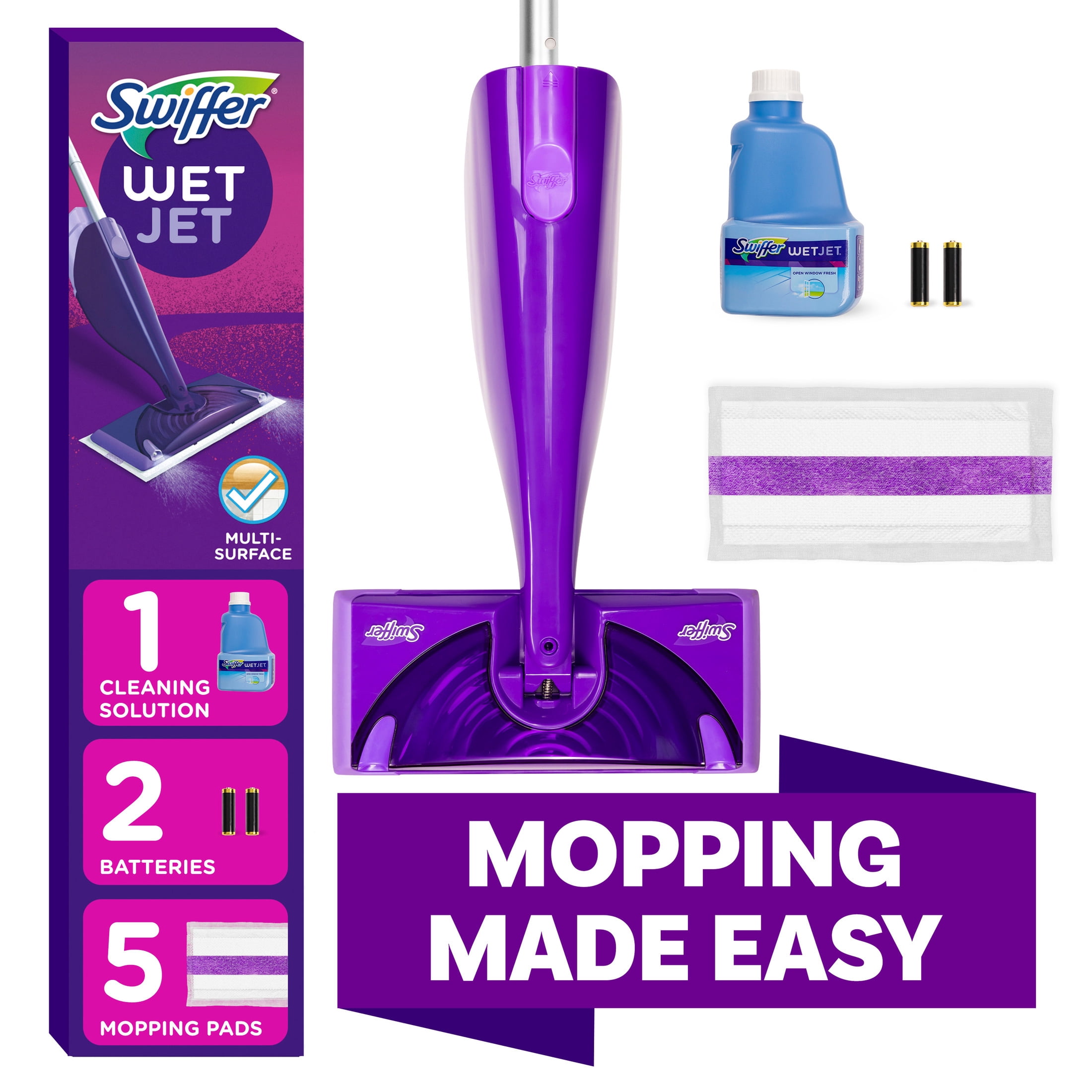 Swiffer WetJet Hardwood Floor Mop Starter Kit with Cleaning Solution and Pads (Unscented, 7-Piece Set) 892ey