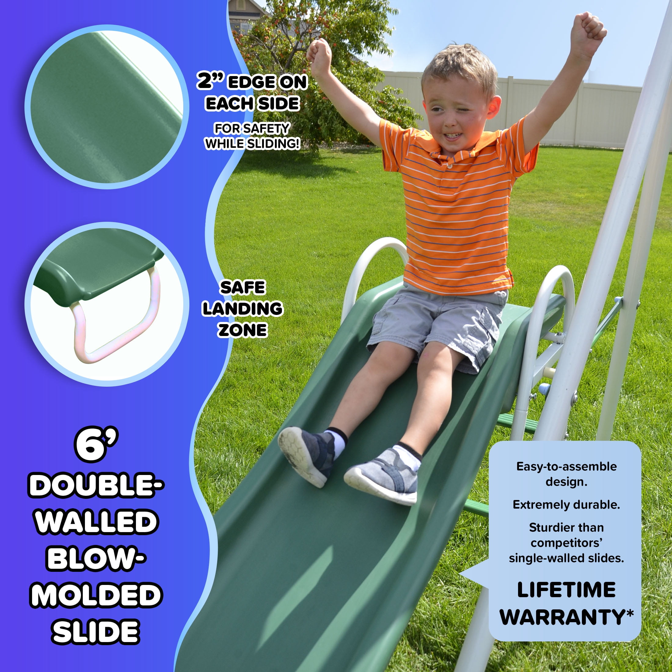 Sportspower Live Oak Metal Swing Set with 6 ft Double Wall Slide and Anchor Kit (Green) gtmnd