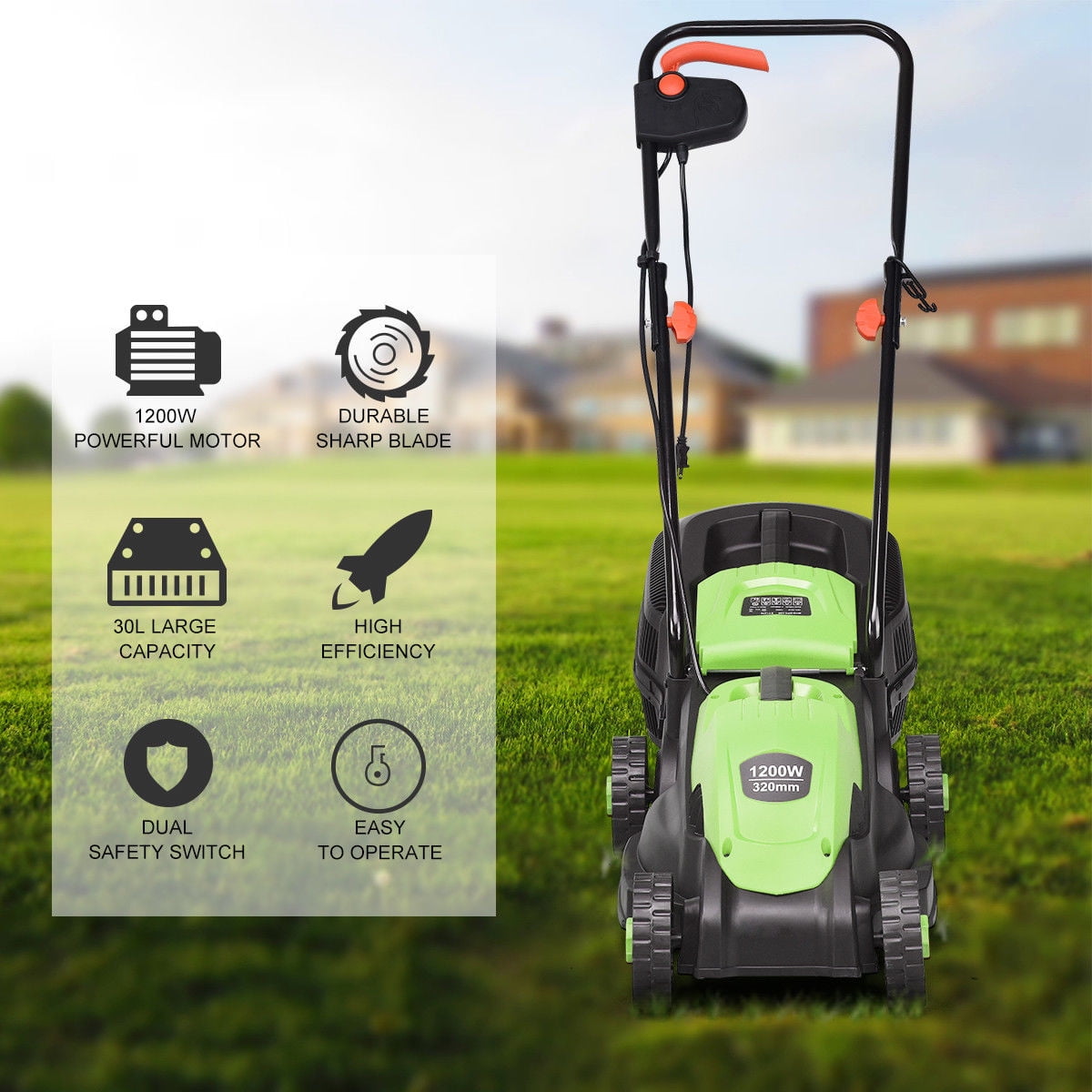 Costway 12 Amp Electric Corded Lawn Mower with Grass Catcher (Green, 14-inch Cutting Width) 3h3zk