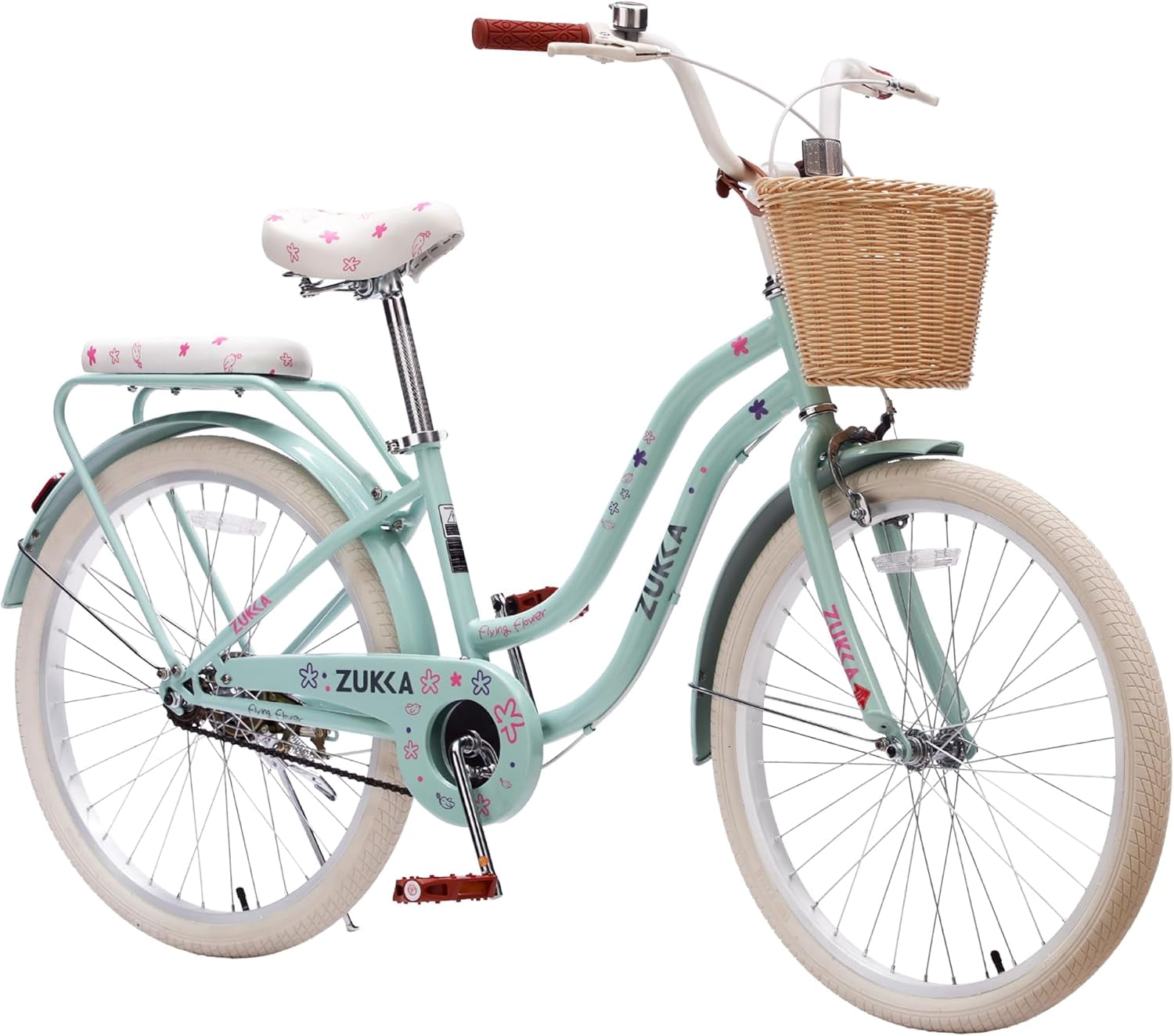 Ambifirner 24 in Cruiser Bike, Single-Speed Retro Steel Frame Bicycle for Women with Dual V-Brakes (Ocean Teal, 24 in) jcp07