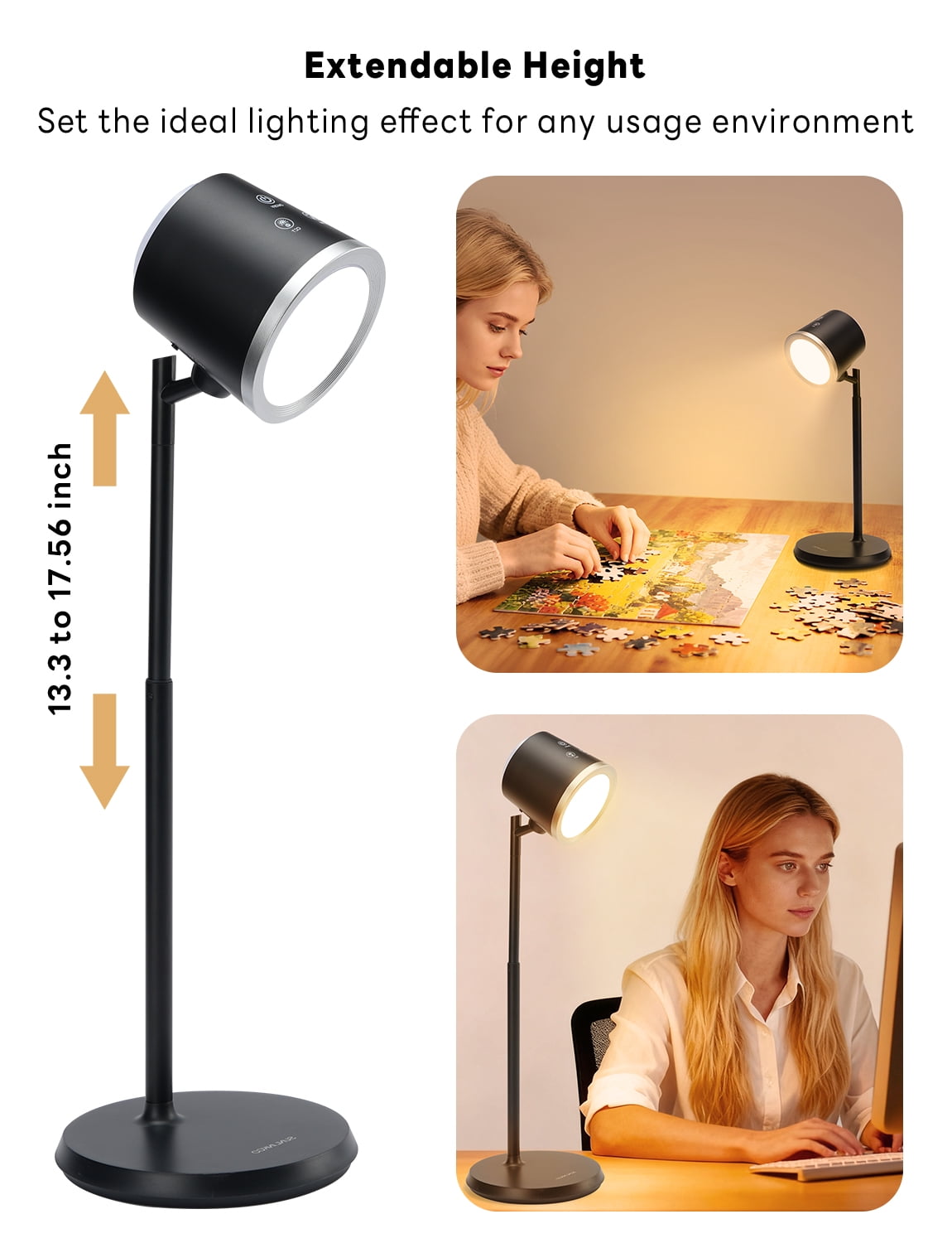 YULINKCO LED Desk Lamp with USB Charging Port, 360° Rotating Magnetic Task Light, Dimmable Bedside Reading Lamp (White, 1500 mAh) meg3c