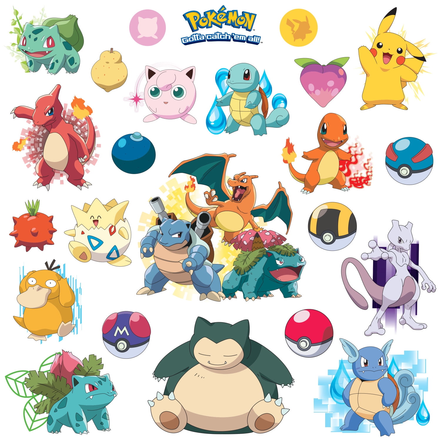 RoomMates Pokemon Wall Decals Peel and Stick Decor (Multi, 24 Count, 8.75 in x 10 in) 4cuyn