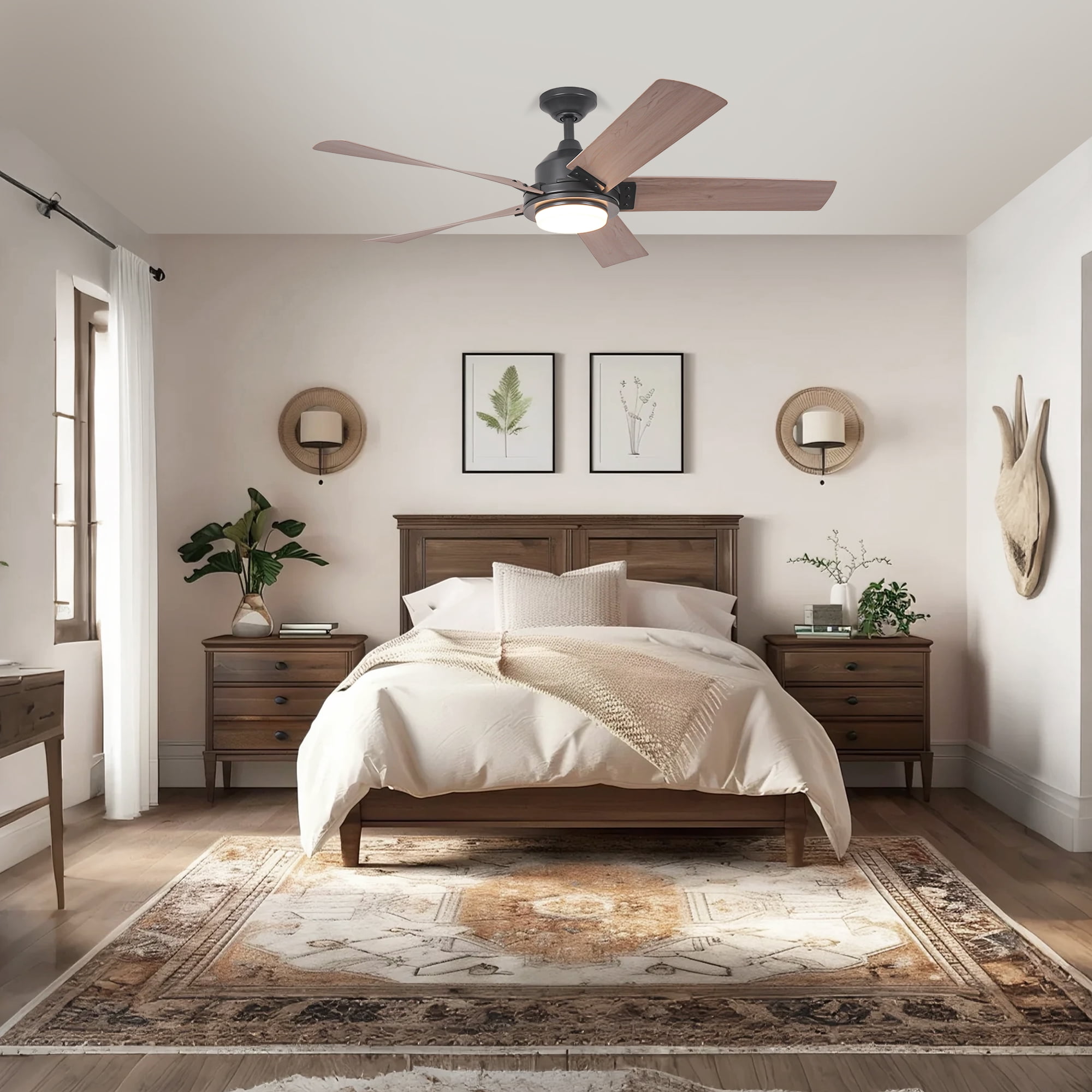 Parrot Uncle Farmhouse 52 in LED Ceiling Fan with Remote Control (Black, 52 in) 3nx14