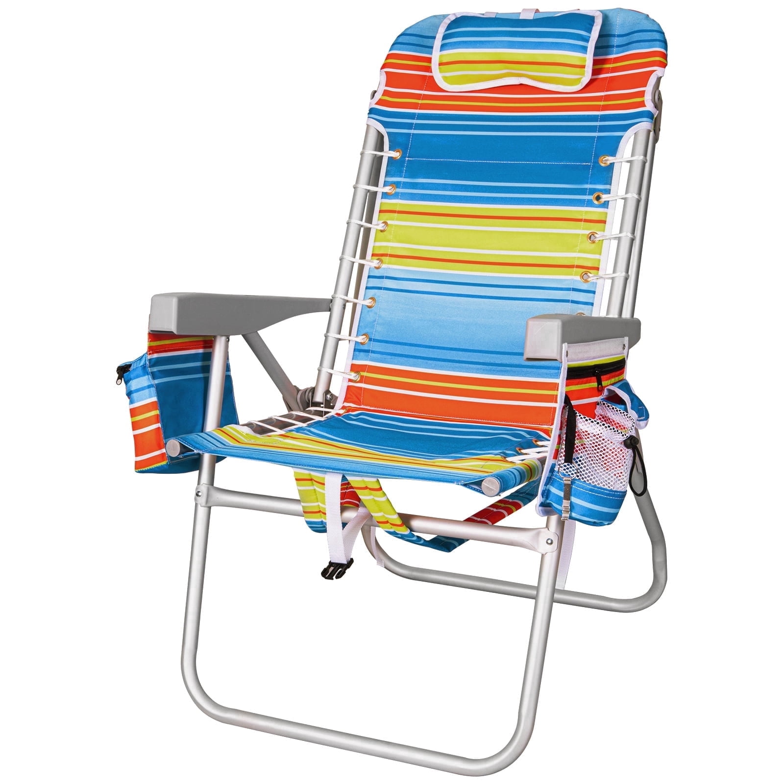 SUNSPIRE 17 in Beach Chair for Adults, 5-Position Reclining Backpack Folding Chair with Cooler Bag and Cup Holder (Red, 17 in) iqla1