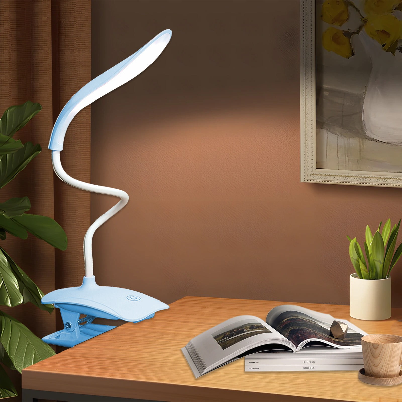 Tuvgenk LED Desk Lamp Eye-Friendly Dimmable Reading Light with Flexible Gooseneck (Blue, 5.9 in x 3.9 in x 2.6 in) buzkt