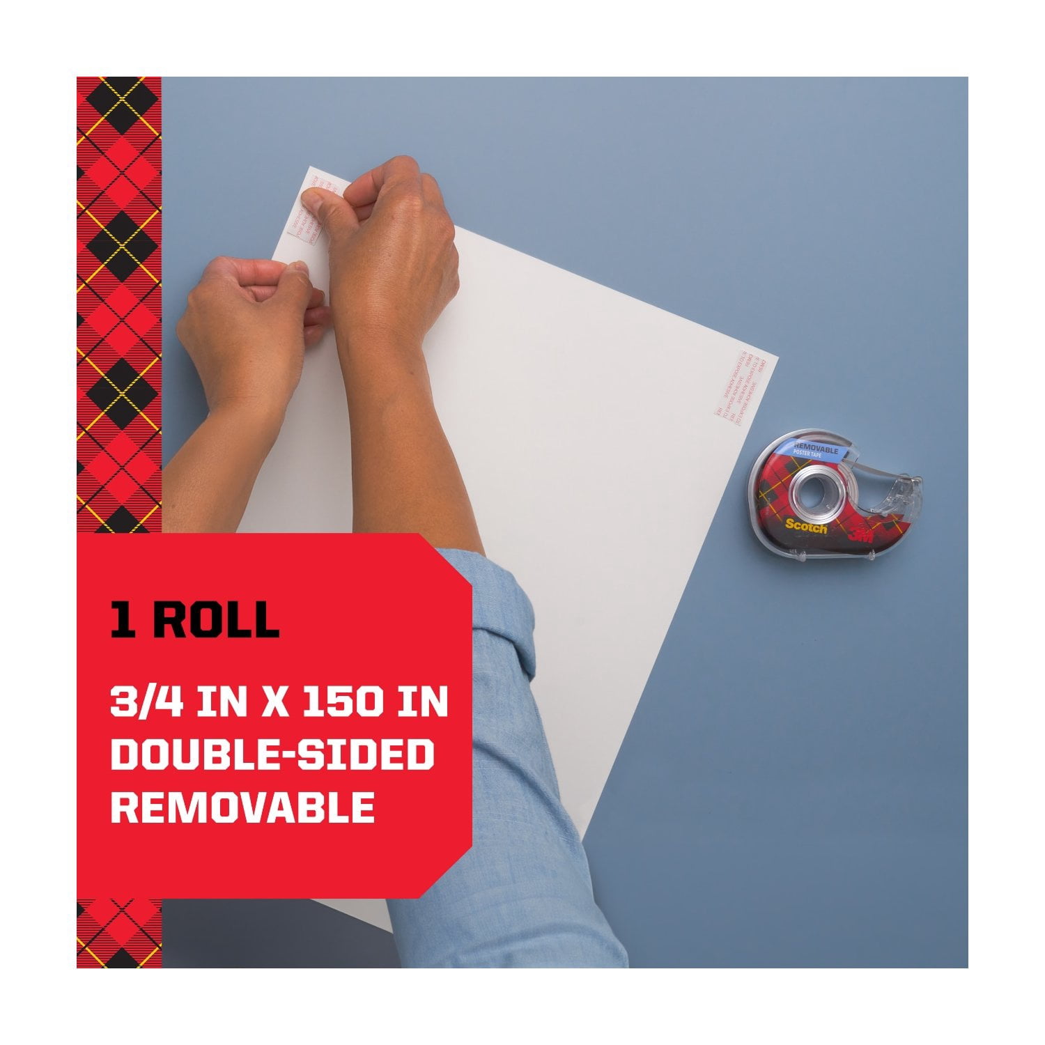 Scotch Removable Poster Tape, Double-Sided Adhesive for Lightweight Mounting (Clear, 0.75 in x 150 in) 6762w