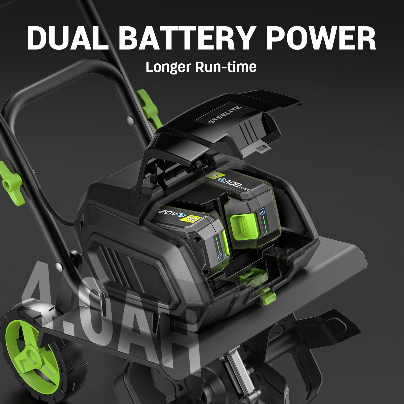 Steelite 42V Cordless Garden Tiller with Brushless Motor, 14-Inch Width, Includes Dual 4.0 Ah Batteries 972uf