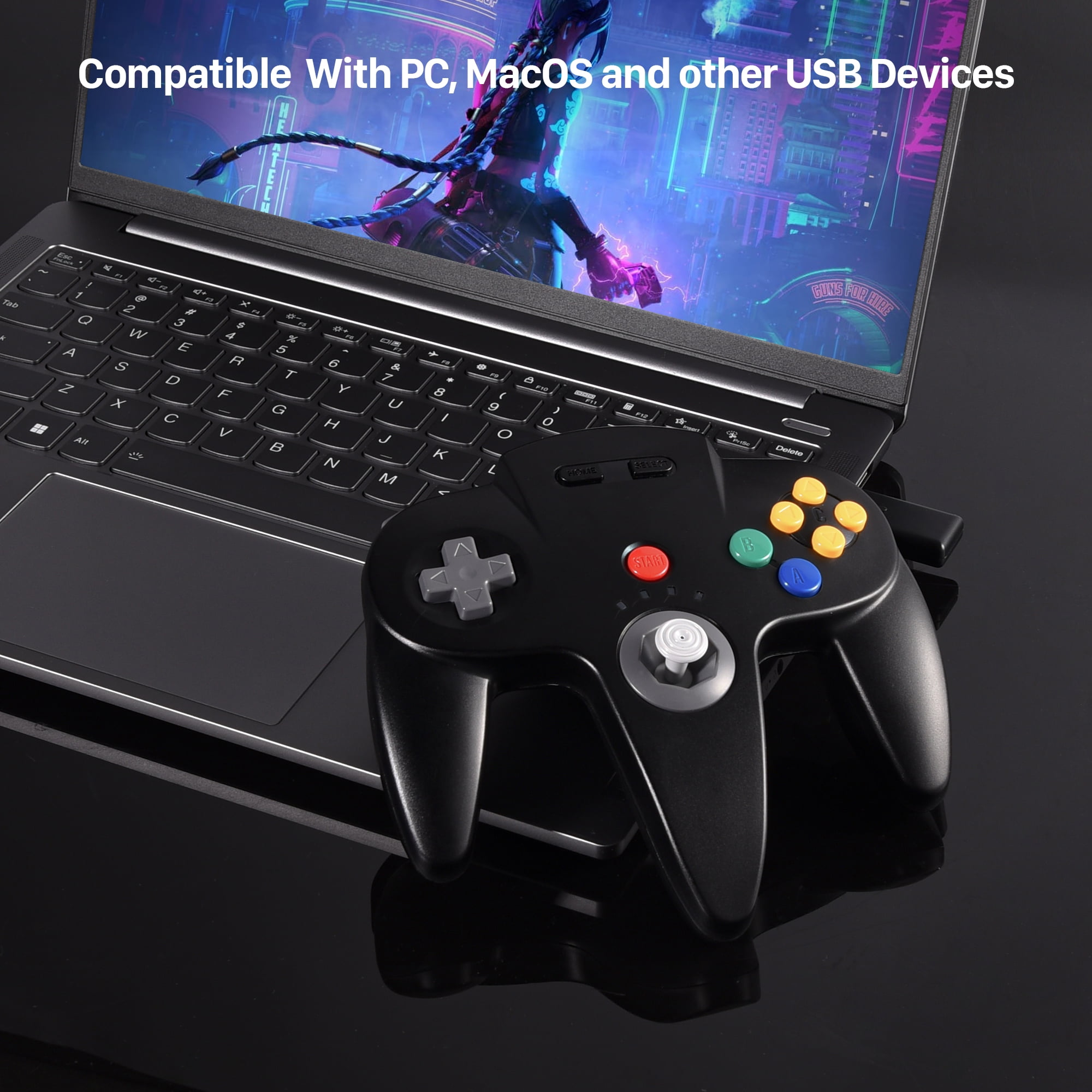 Luxmo 2.4GHz Wireless Gaming Controller for N64 Console, Switch, PC, and Raspberry Pi (Black, 1 Pack) 5tke5