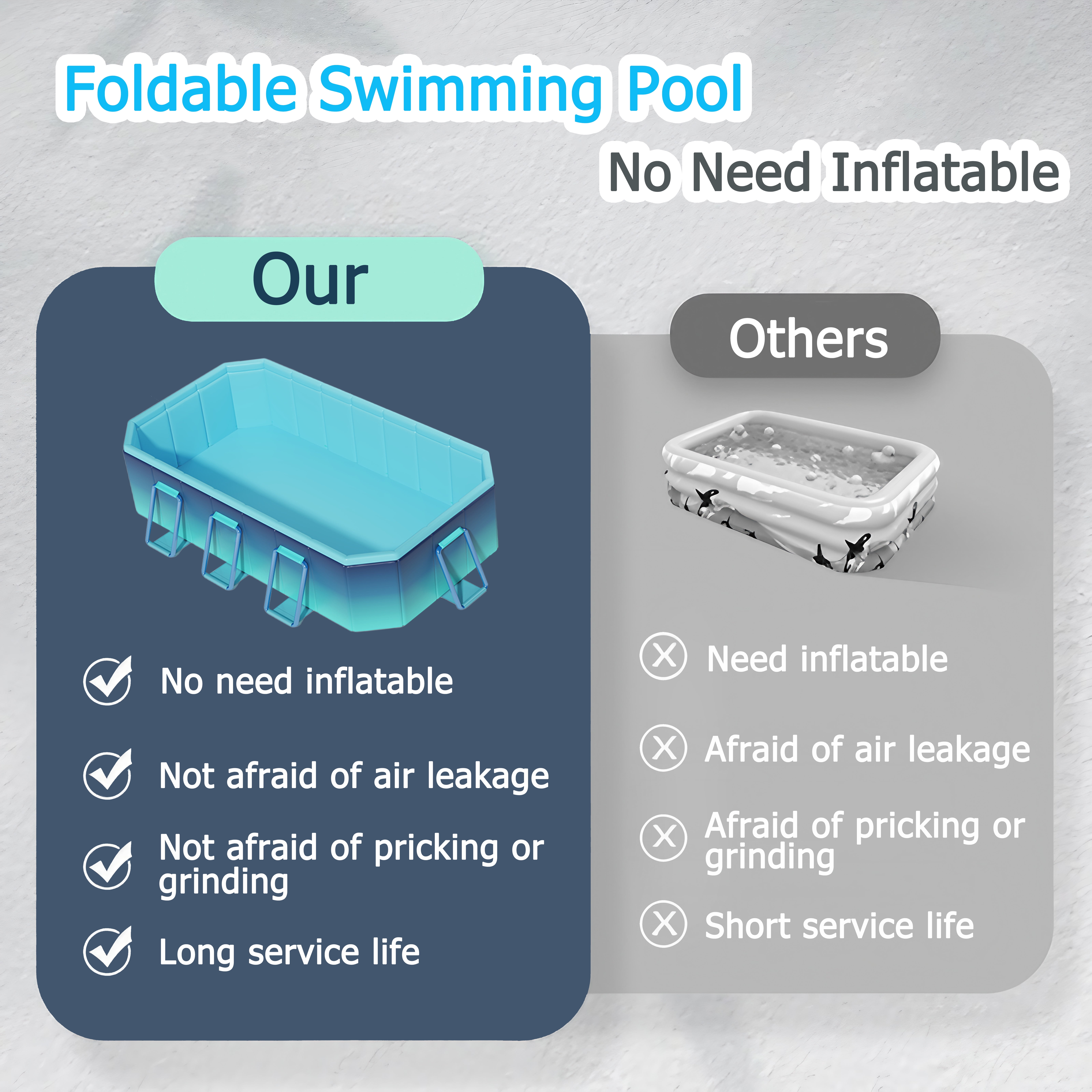 Hyindoor Foldable Swimming Pool for Backyard, Heavy-Duty Steel Frame Above Ground Pool for Adults and Kids (Blue, 116 in x 65 in x 21 in) qadpa