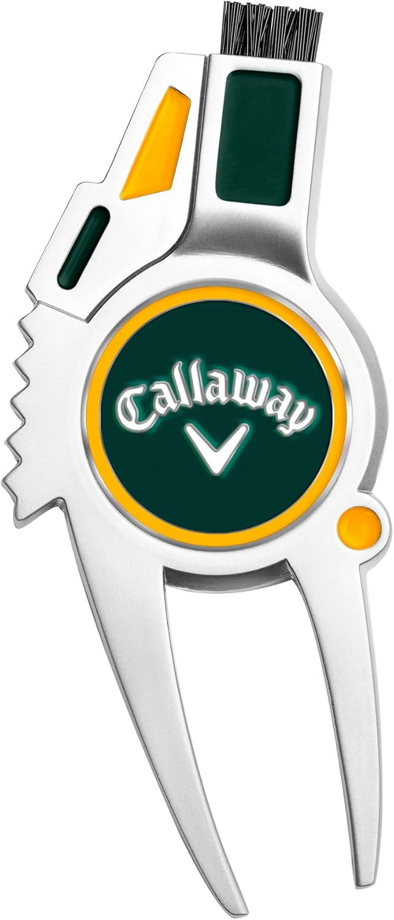 Callaway 4-in-1 Golf Divot Repair Tool, Durable Zinc Alloy Multi-Functional Accessory (Green/Yellow, 1 Count) 1n1tp