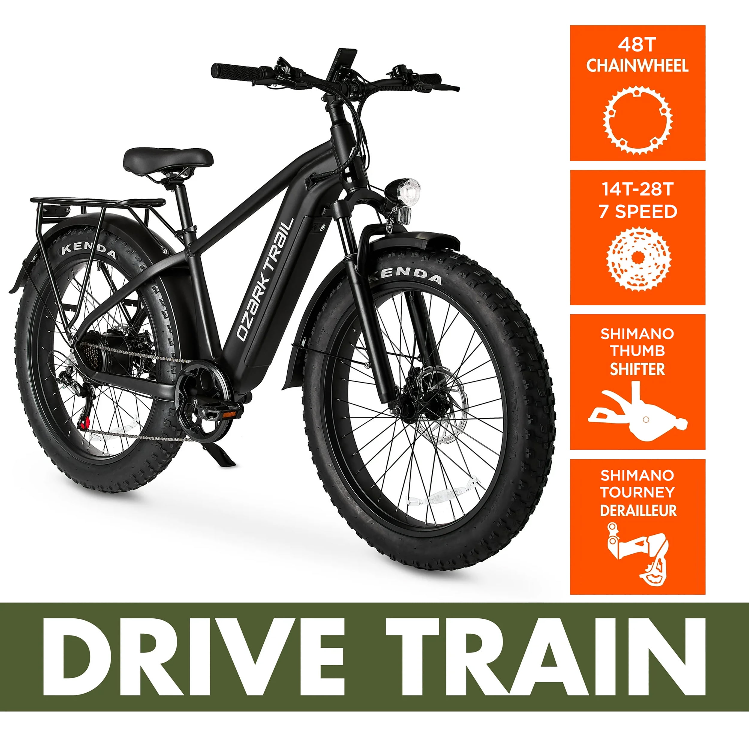 Ozark Trail M.3 Ranger+ Electric Fat Tire Bike, All-Terrain Commuter, 500W Motor, 48V Battery (Black, 26 in) b3y3l