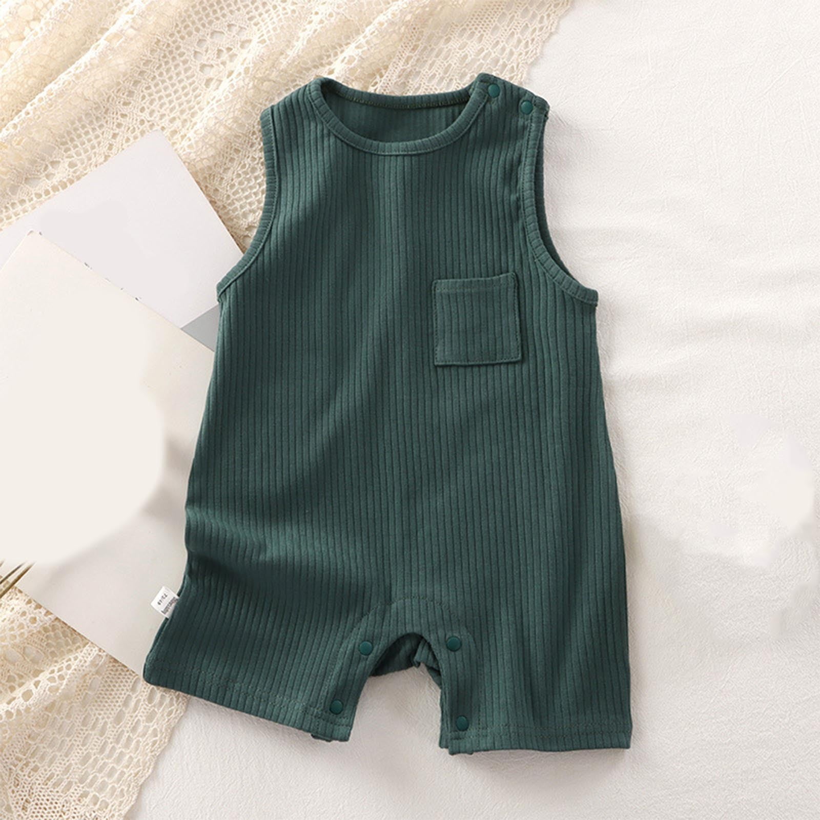 Agkizg Baby Boys Sleeveless Romper Solid Color Breathable Cotton Jumpsuit (Green, 0-6 Months) e8sr5