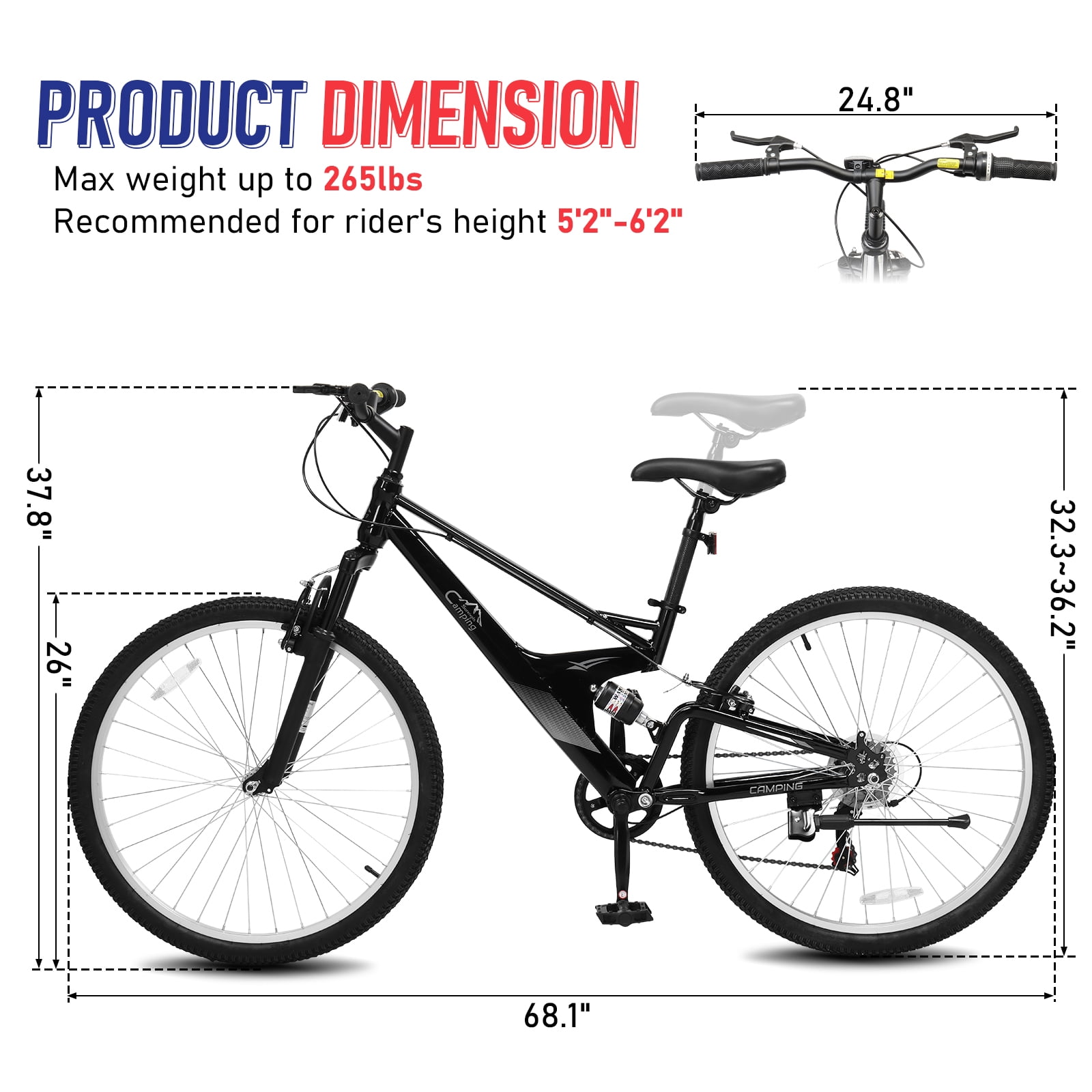 Ktaxon 26-inch 7-Speed Mountain Bike, Dual Suspension Adult Trail Bicycle (Black, 26 in) wwfqb