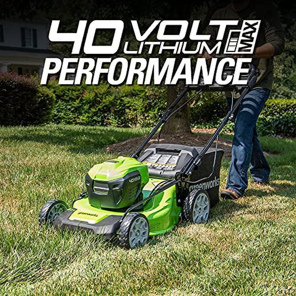 Greenworks 40V 21 in Brushless Self-Propelled Lawn Mower with 2 x 4Ah USB Batteries and Charger (21 in) 6lc8i