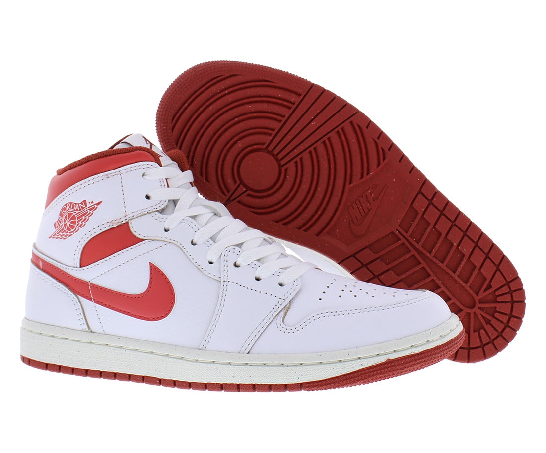 Nike Air Jordan 1 Mid SE Men's Basketball Sneakers (White/Dune Red/Sail, 8) pzw3t