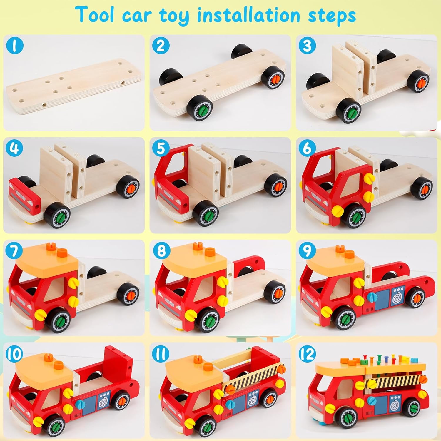 LTONLINE Wooden Toddler Tool Bench Montessori Construction Set (62 Pieces) u6r7m