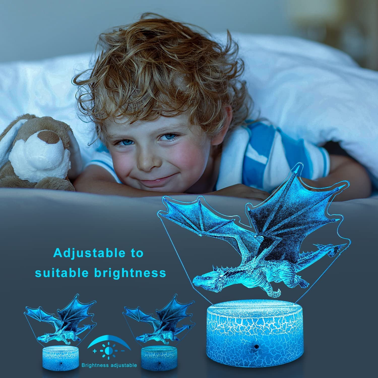 Ysitian Dragon Night Light for Kids, LED Bedside Lamp with Remote & Smart Touch (7 Colors, 1 Pack) squwf