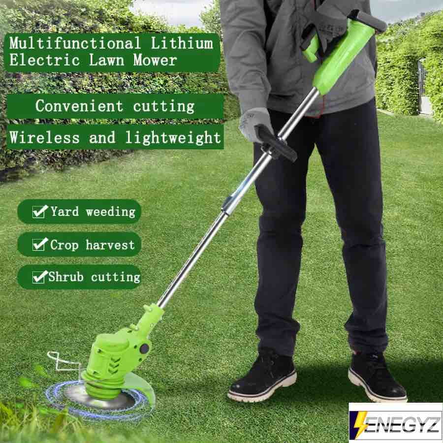 Enegyz 20V Cordless Electric Grass Trimmer with Dual 4000mAh Batteries and Interchangeable Blades (Green, 35.4-47.2 in) q2mli