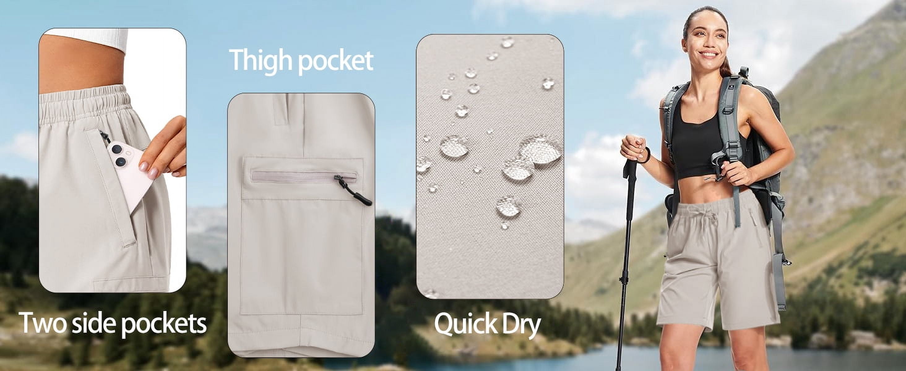 Rosvigor Womens Hiking Cargo Shorts Quick Dry Athletic Shorts with Pockets (Beige, Medium) kxh4x