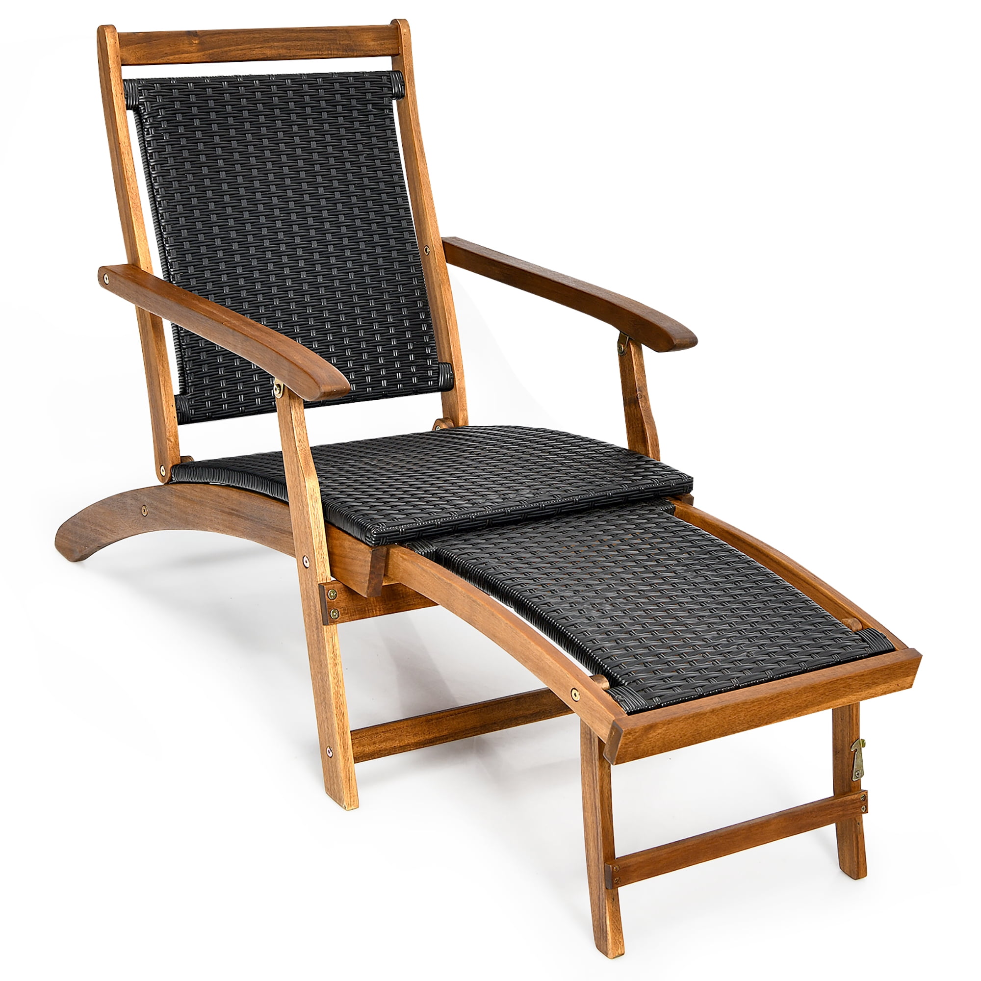 Costway 2-Piece Patio Folding Rattan Lounge Chair Set with Retractable Footrest (Brown, 24 in x 51.5 in x 32.5 in) motay