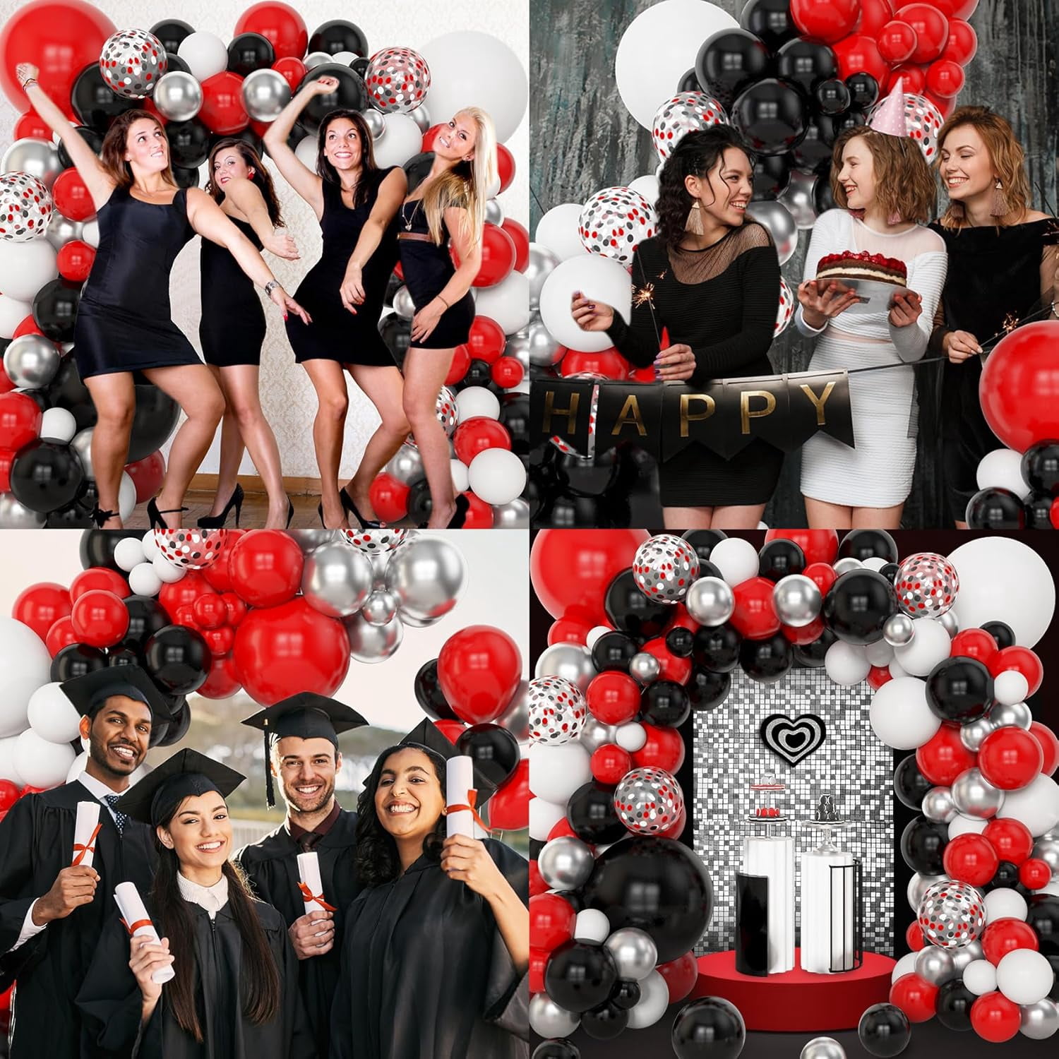 Generic Balloon Arch Garland Kit (153-Piece Set, Red Black White Silver Metallic Confetti Latex Balloons, 5 in to 18 in) 2th79