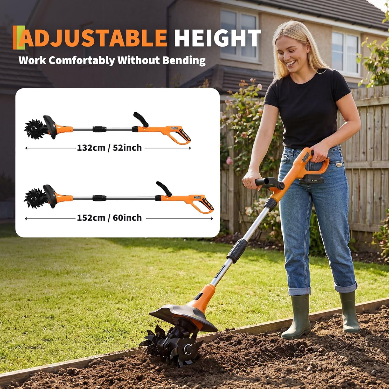 GARVEE Cordless Garden Tiller Cultivator, Electric Soil Rototiller with 2 Batteries & Charger (Black, 9 in Width) fdrzm