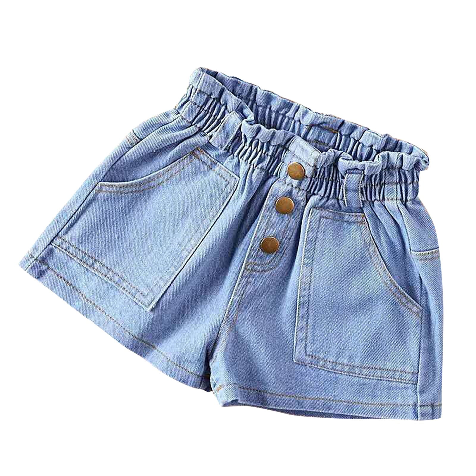 QTOCIO Girls Denim Shorts Toddler Jean Shorts Summer Casual Bottoms (Blue, 4T) e3g5b