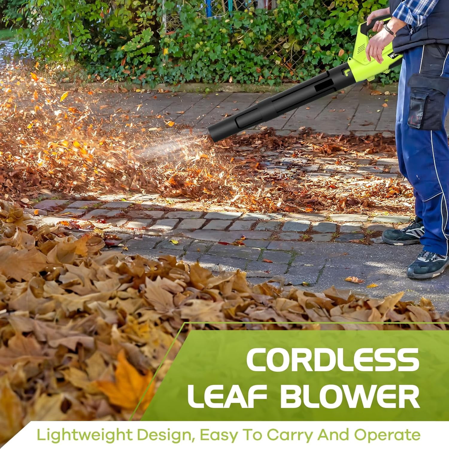 Darkiron Cordless Leaf Blower, 20V Electric Power Sweeper with 2 Batteries & Charger, 450 CFM High-Velocity Airflow, Lightweight Design (Green, 2-Pack Battery) 8ip1p