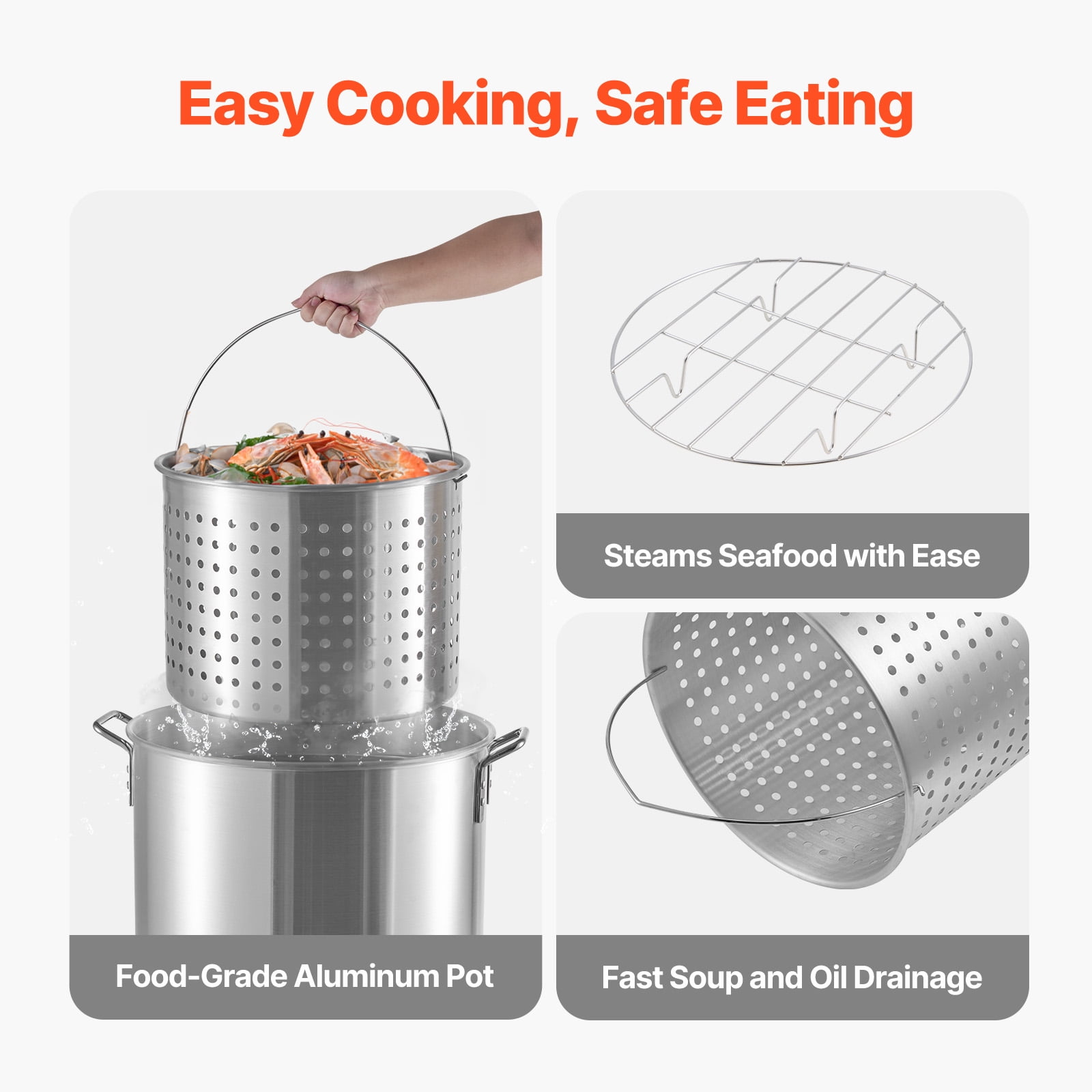 KFFKFF 80 Qt Seafood Boiling Pot Set with Propane Burner, Outdoor Culinary Kit for Crawfish and Turkey (Silver, 80 Qt) ngbaz