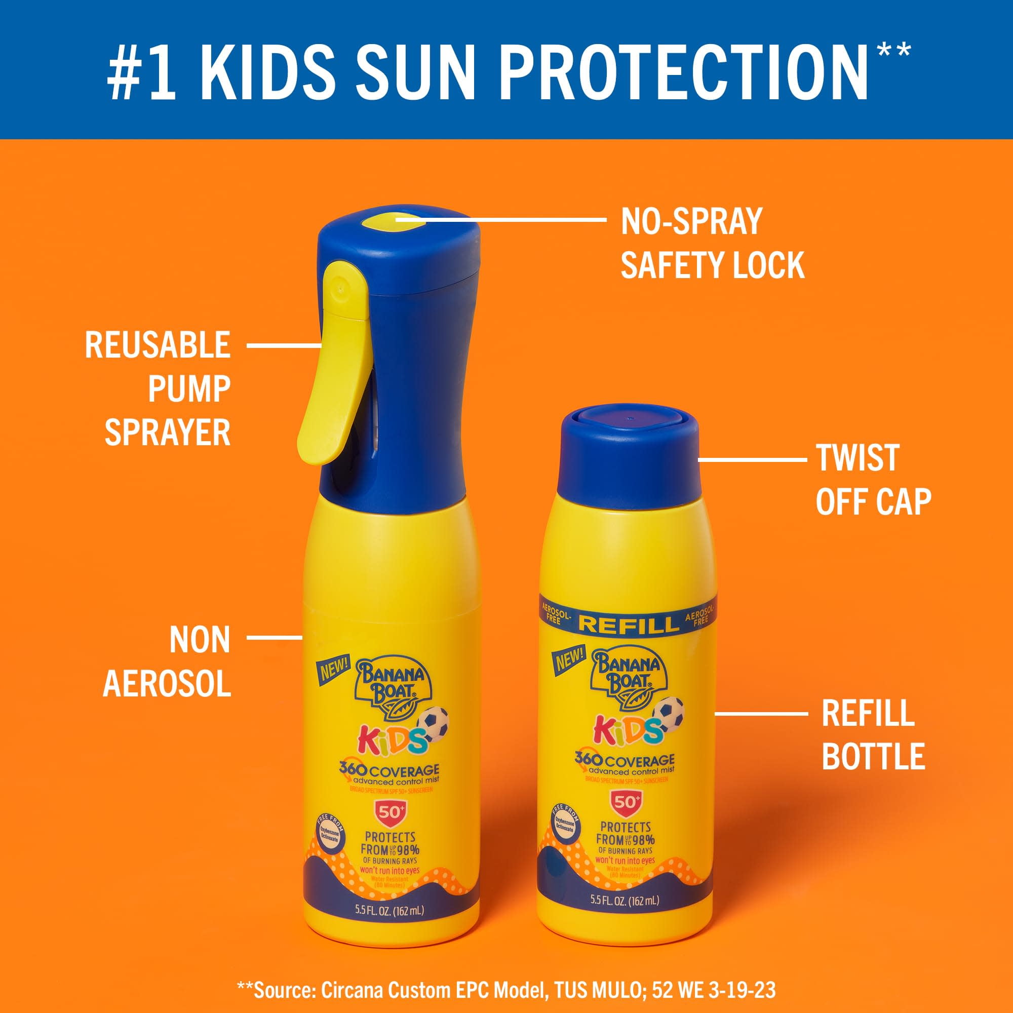 Banana Boat Kids 360 Coverage SPF 50 Sunscreen Mist (Refillable Spray, 5.5 fl oz) jhdl7