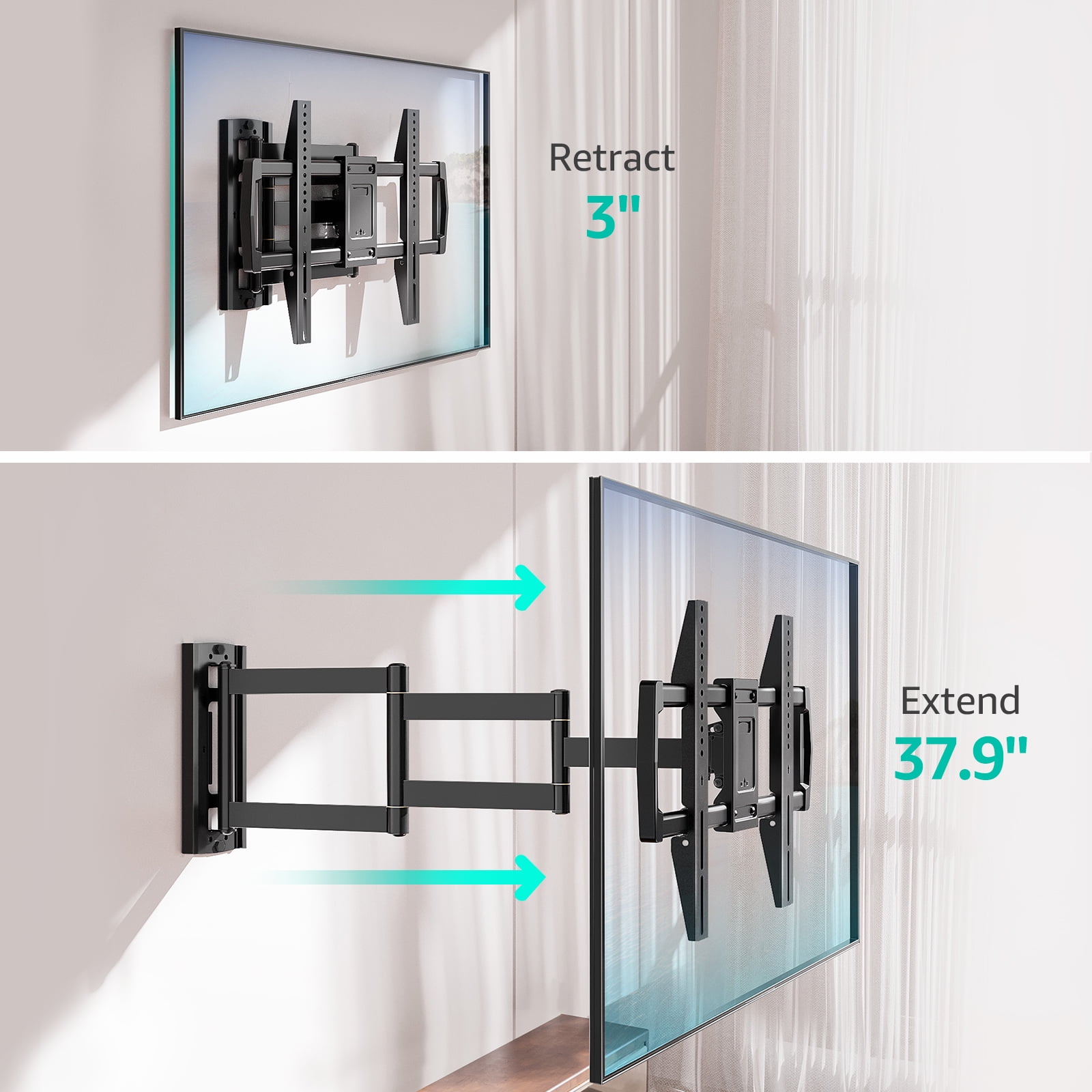 Mount Pro Full Motion TV Wall Mount, Long Arm Articulating Bracket for 42-75 Inch TVs (Black, 99 lb) pbz17