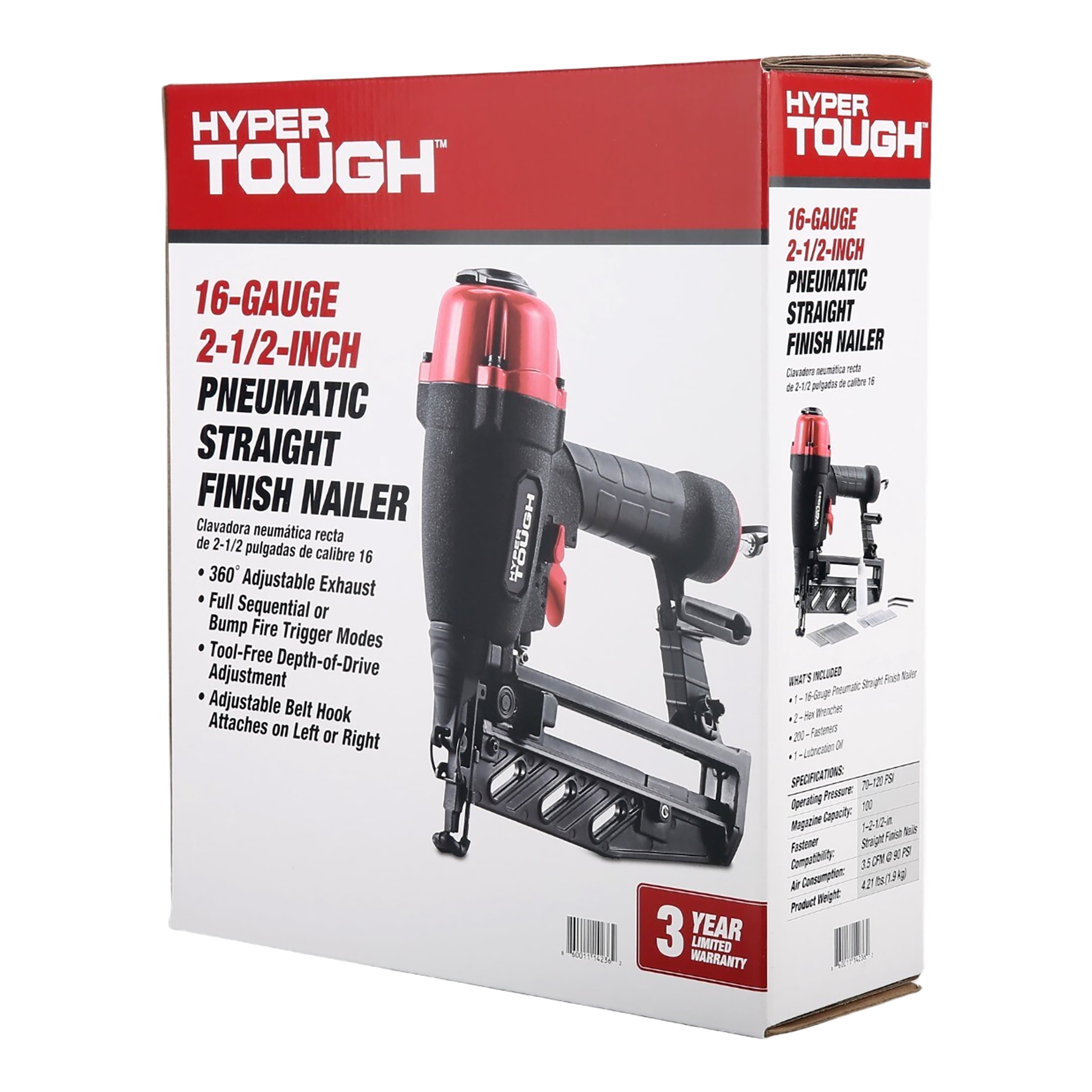 Hyper Tough 16-Gauge Pneumatic Straight Finish Nailer (Black, 2.5 in) b4rtl - Image 9