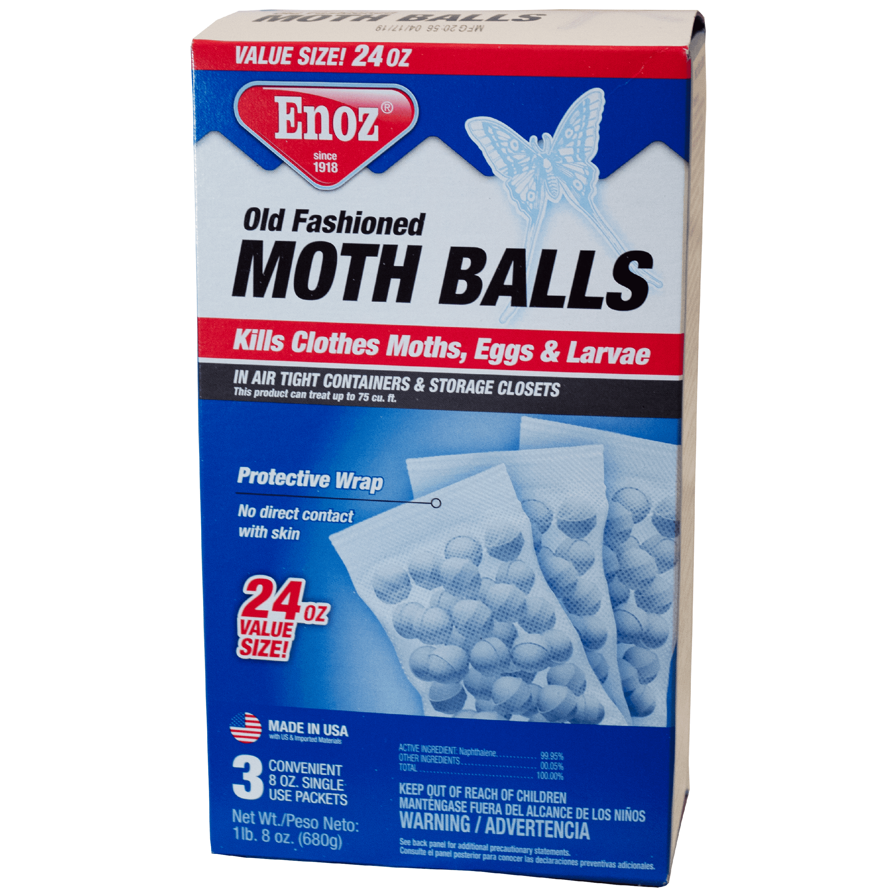Enoz Old Fashioned Moth Balls, Naphthalene Clothes Moth Killer (3 Packets, 24 oz) 4ohot