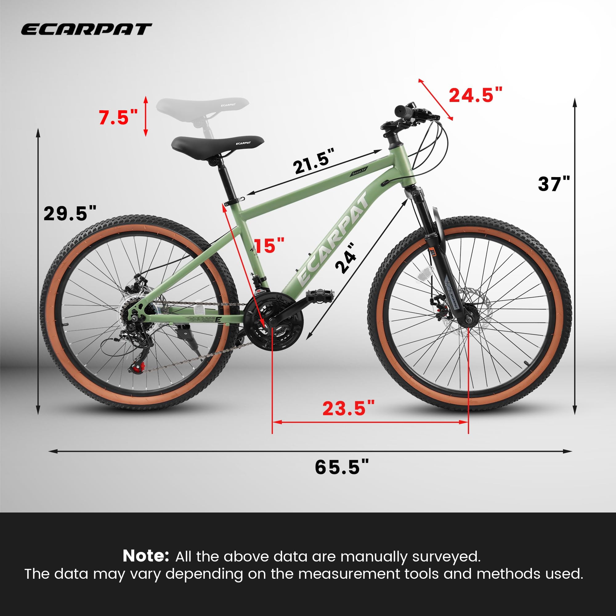 Ambifirner 24 Inch Mountain Bike, 21-Speed High-Carbon Steel Frame with Mechanical Disc Brakes and Front Suspension (Green, 24 in) 96z9o