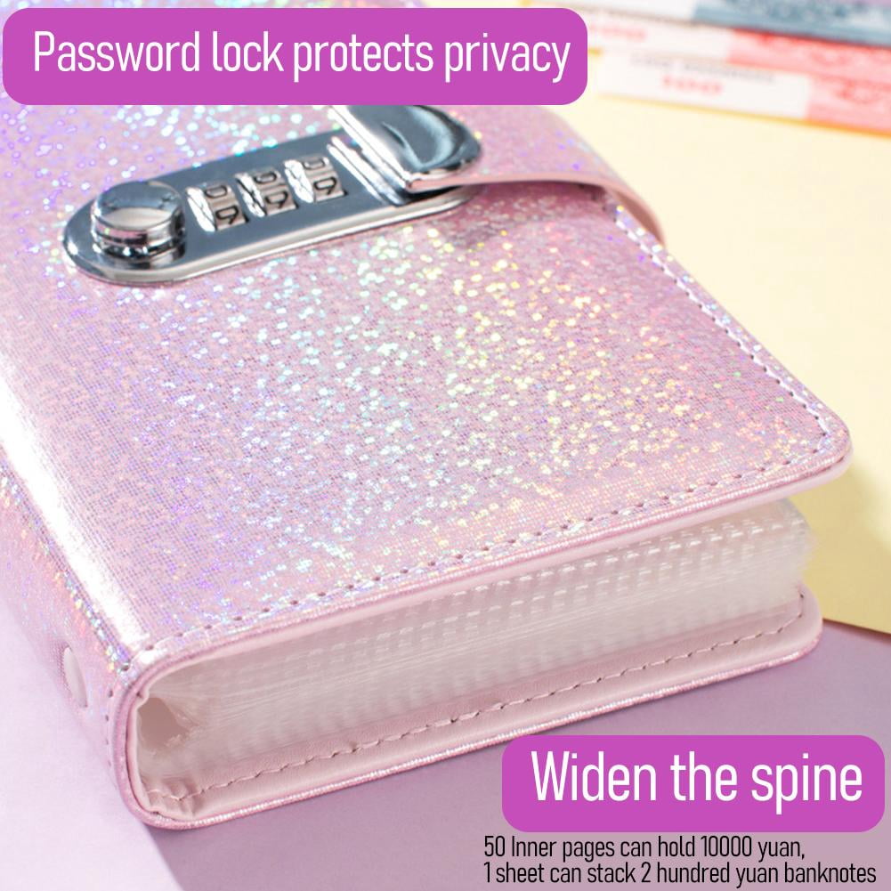 QENASHAING Combination Lock Cash Deposit Book, PU Leather Savings Organizer with 50 Page Cash Envelope System (Pink, 50 Pages) ra4fr