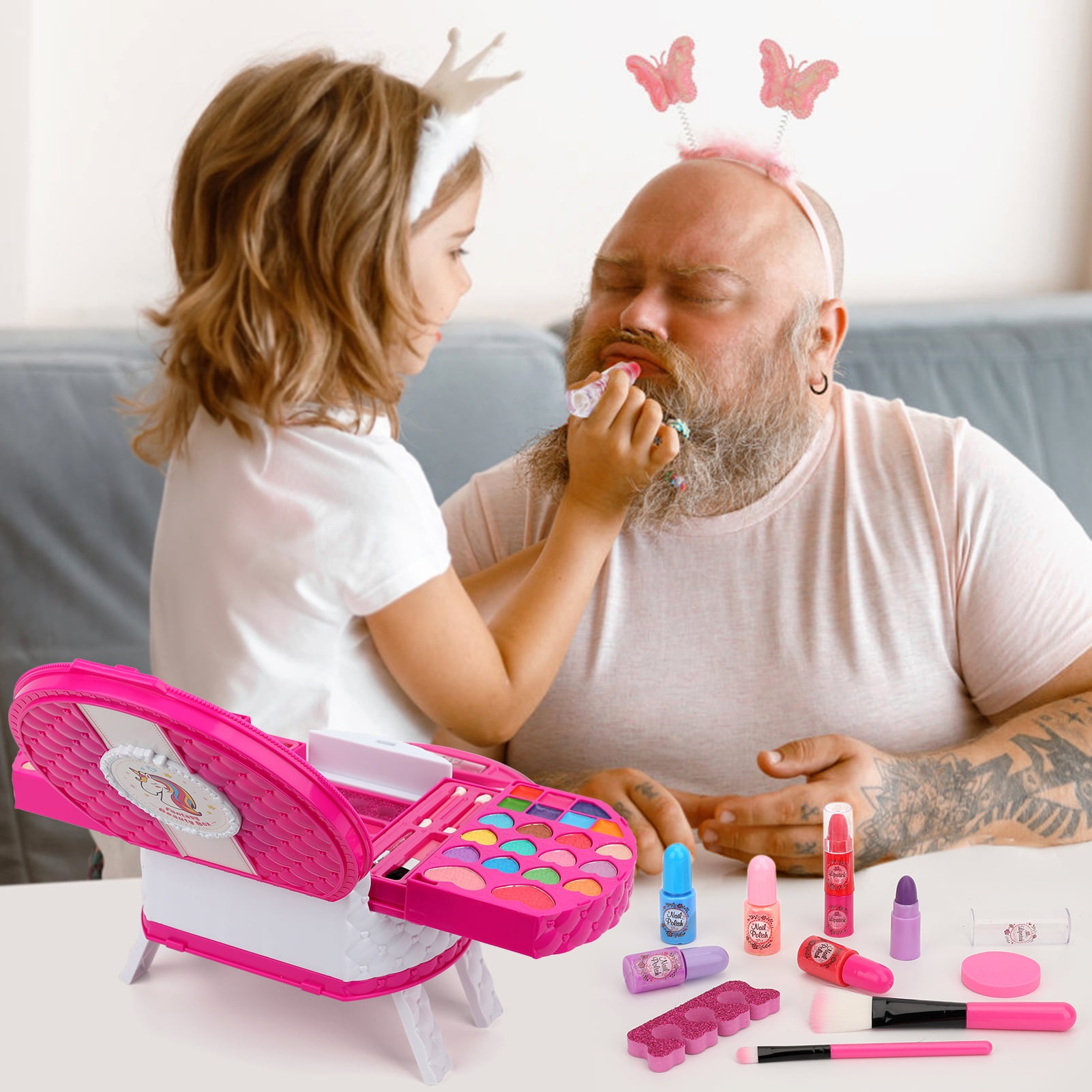 Sendida Kids Makeup Kit Washable Cosmetic Set for Girls (Rose Pink, 66 Piece Set) qav8x
