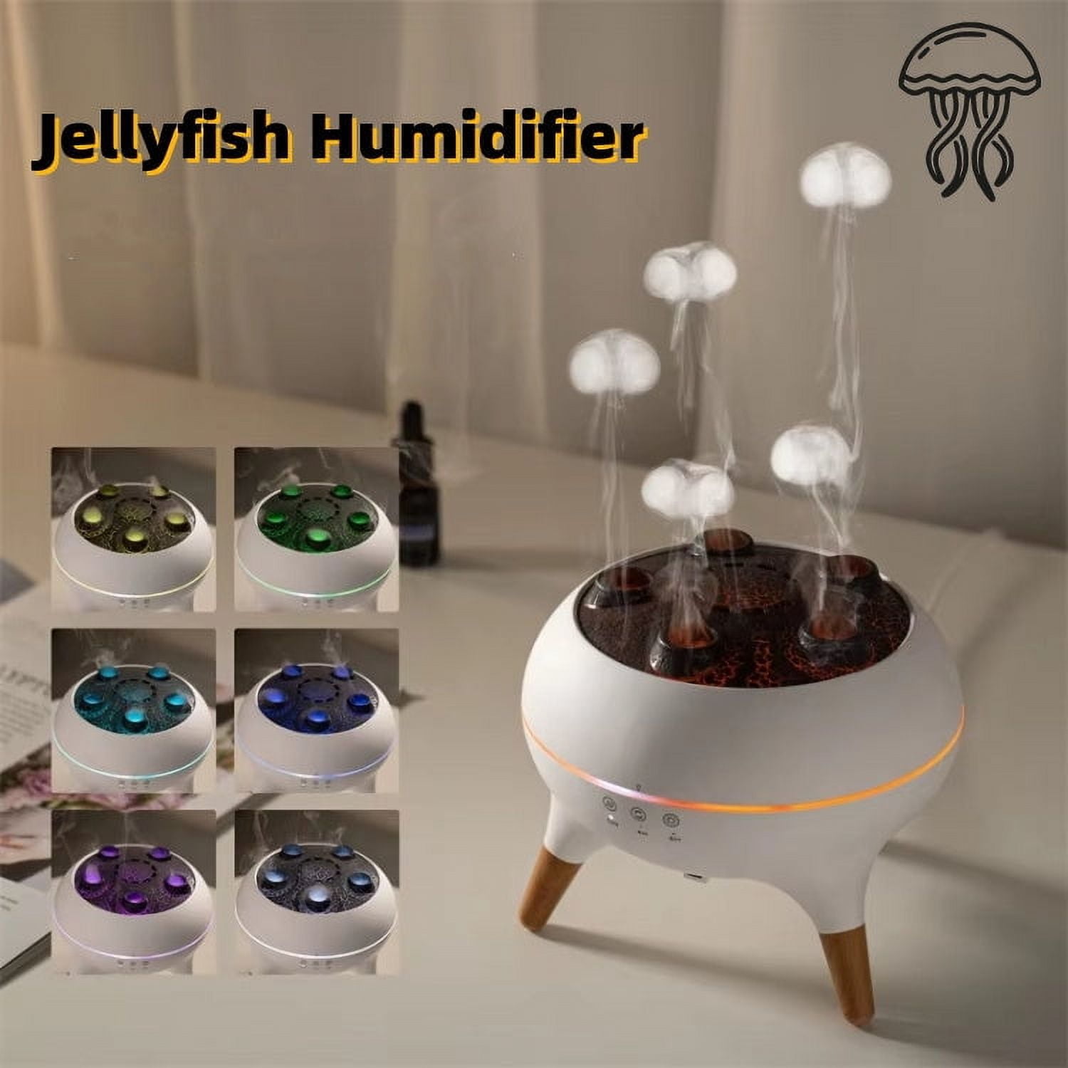 DIPHORIA Intelligent Jellyfish Ultrasonic Air Humidifier and Aroma Diffuser with Remote Control (White, 16 fl oz) ymbwo
