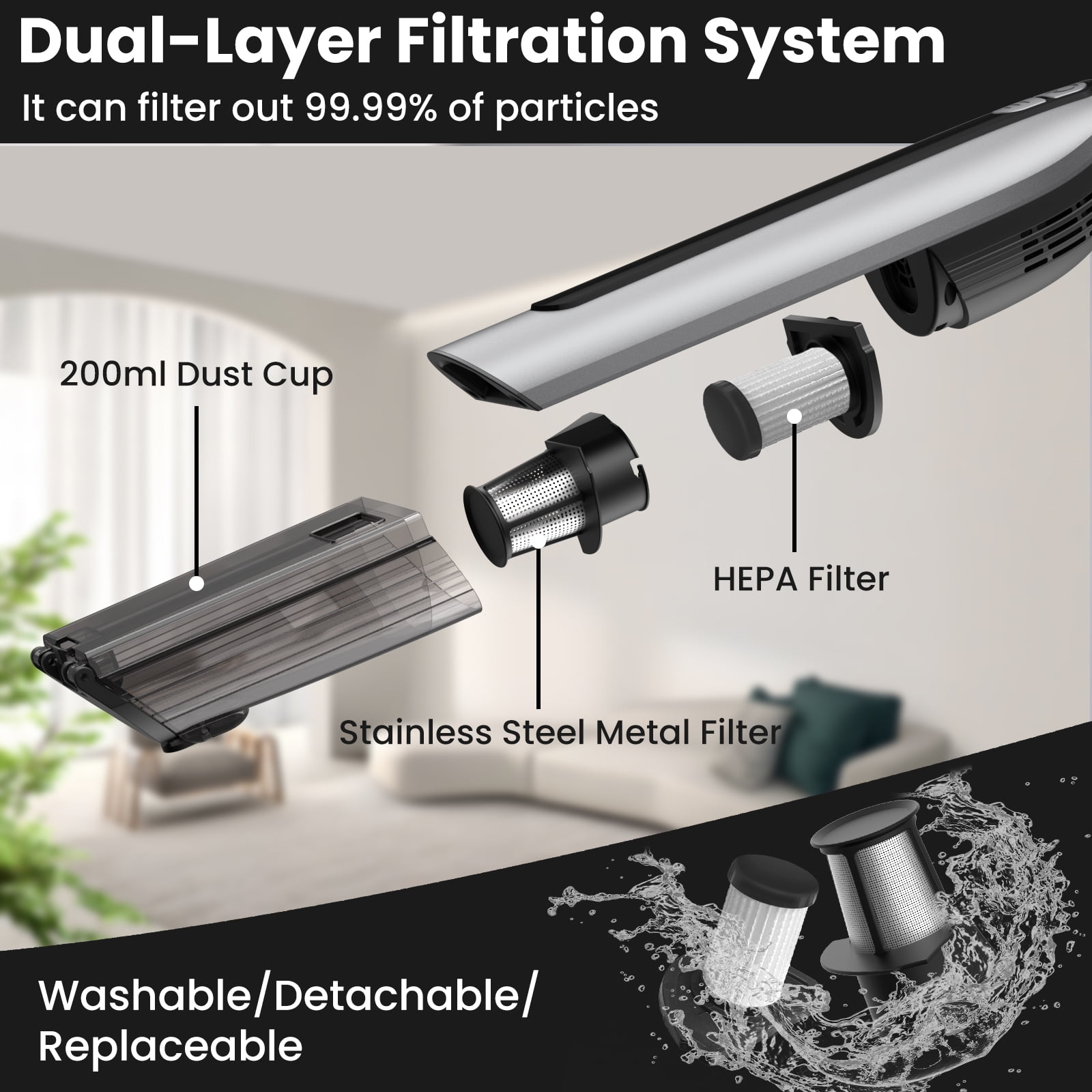 AUOSHI Cordless Handheld Vacuum Cleaner, 18KPa Strong Suction, Portable Car and Home Vacuum with Multiple Attachments (Silver, 6.76 fl oz) uyhfo