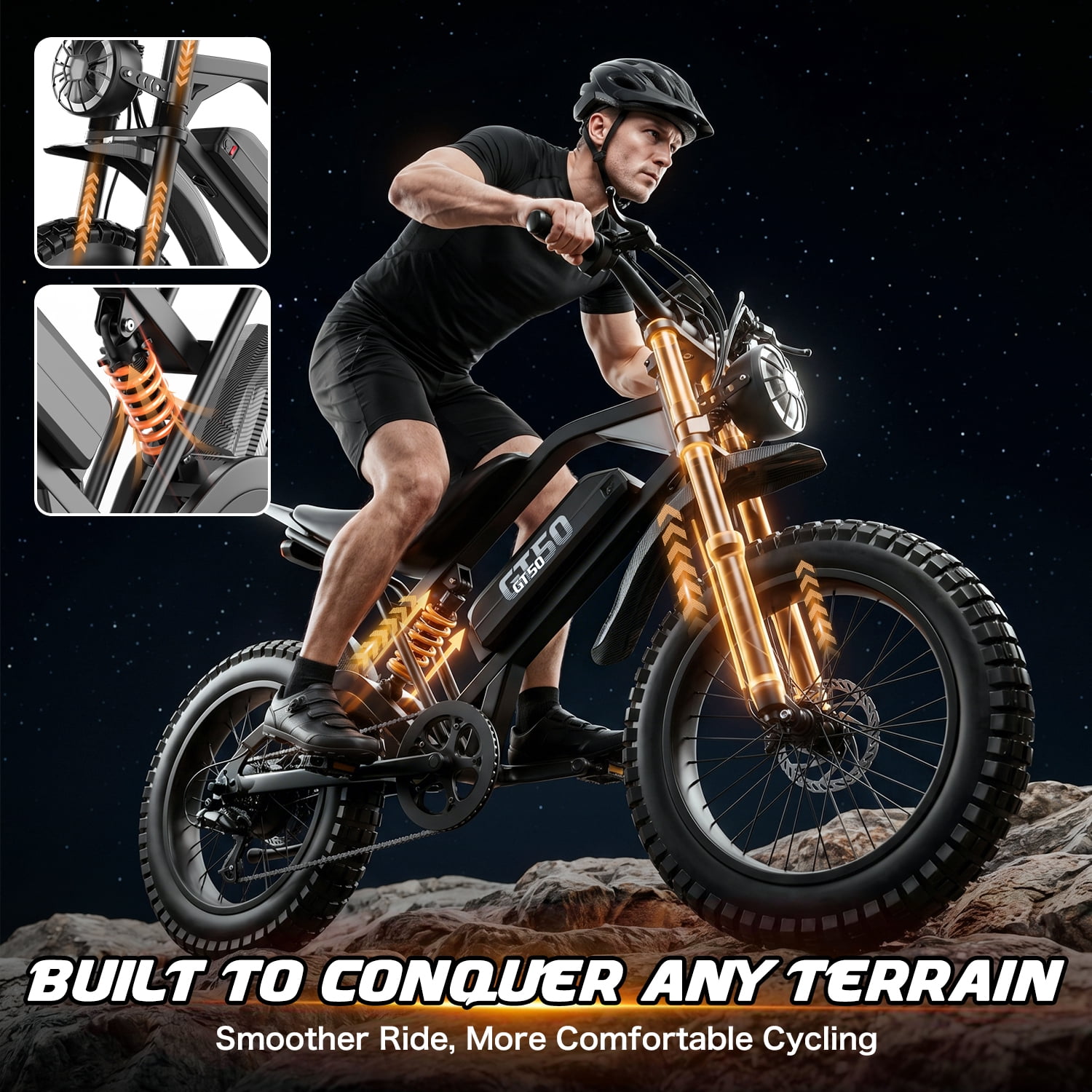 GWEIT Electric Mountain Bike for Adults, 2500W Peak Motor, 20 in Fat Tire E-Bike, Dual Suspension, 48V 25Ah Battery (Black, 20 in) njnt4