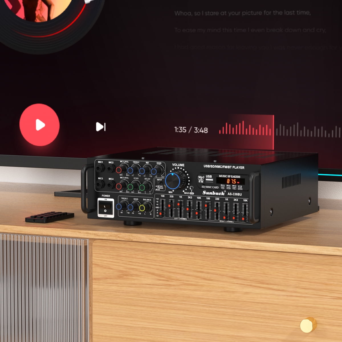 Topteng Stereo Receiver Amplifier with Bluetooth 5.0, 2000W HiFi Home Theater Audio System, 4 Mic Inputs, FM, USB, SD, AUX (Black, 11.4x3.7x9.4 in) dacqh