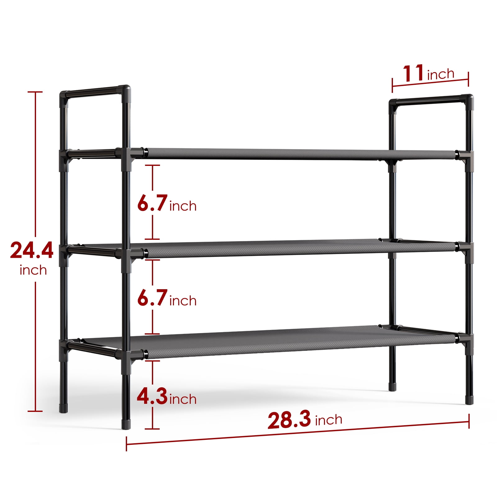 Sakugi 3-Tier Shoe Rack, Heavy-Duty Shoe Organizer, Space-Saving Entryway Storage Shelf (Black, 28 in) zz7oq