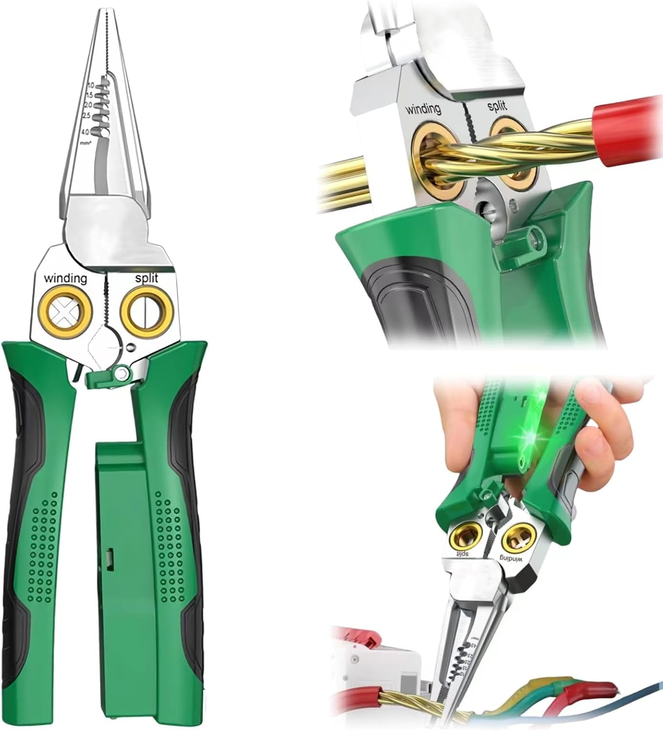 BrixVibe 8-in-1 Wire Stripper and Voltage Tester Multi-Tool (Green, 18-10 AWG) f158h