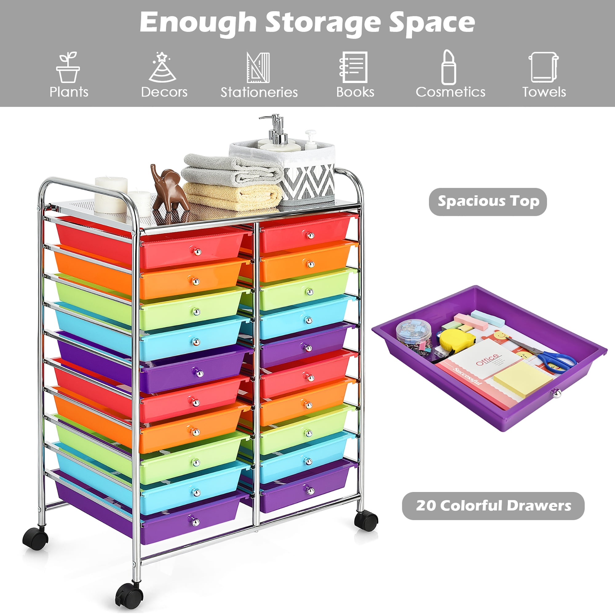 Costway 20 Drawer Rolling Storage Cart Organizer for Office Crafts and Tools (Multicolor, 20 Drawers) g1zft