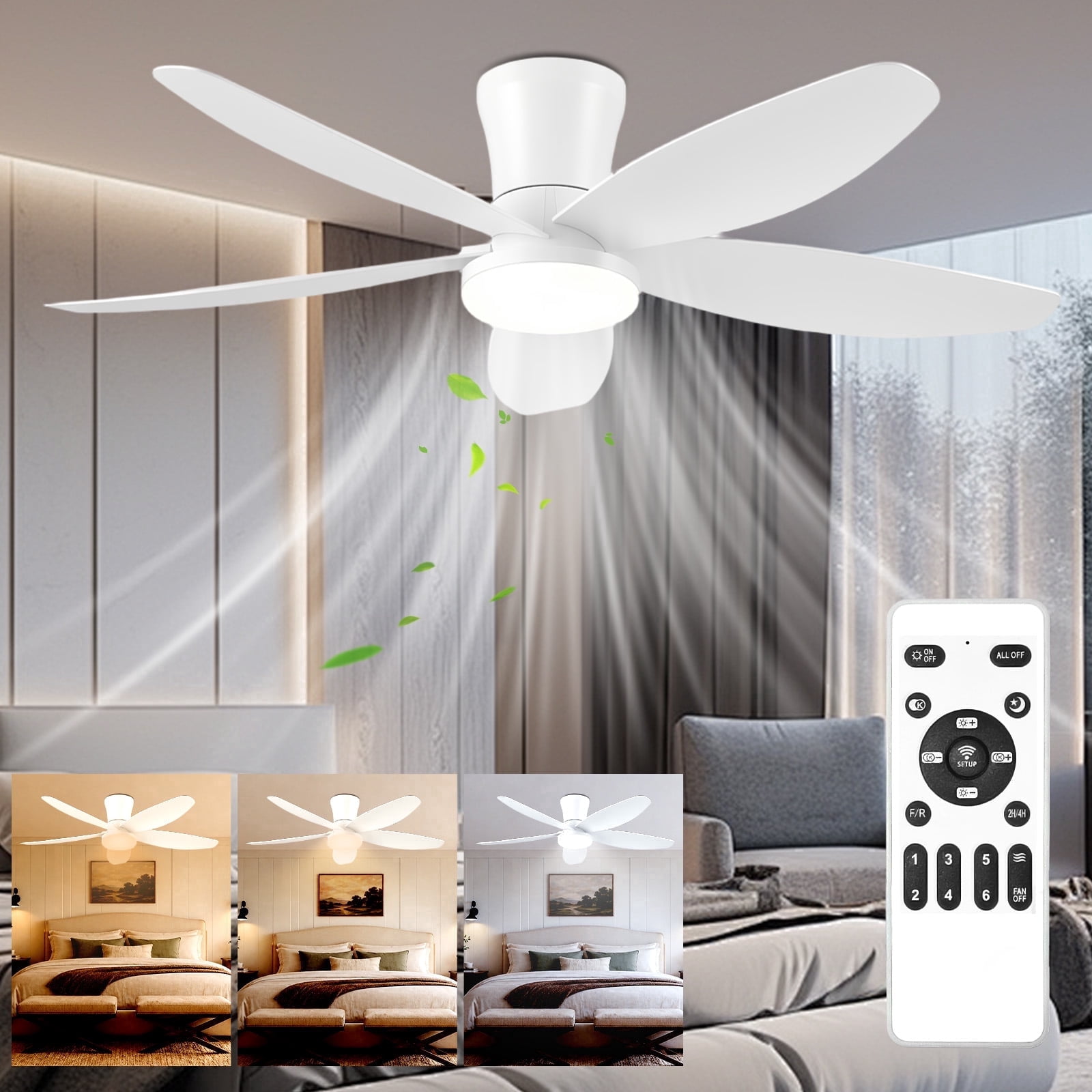 HAARAY 42 Inch Modern Ceiling Fan with LED Lights and Remote, Quiet DC Reversible Motor, 6 Speeds, 3 Color Temperatures (42 in) 28pu4