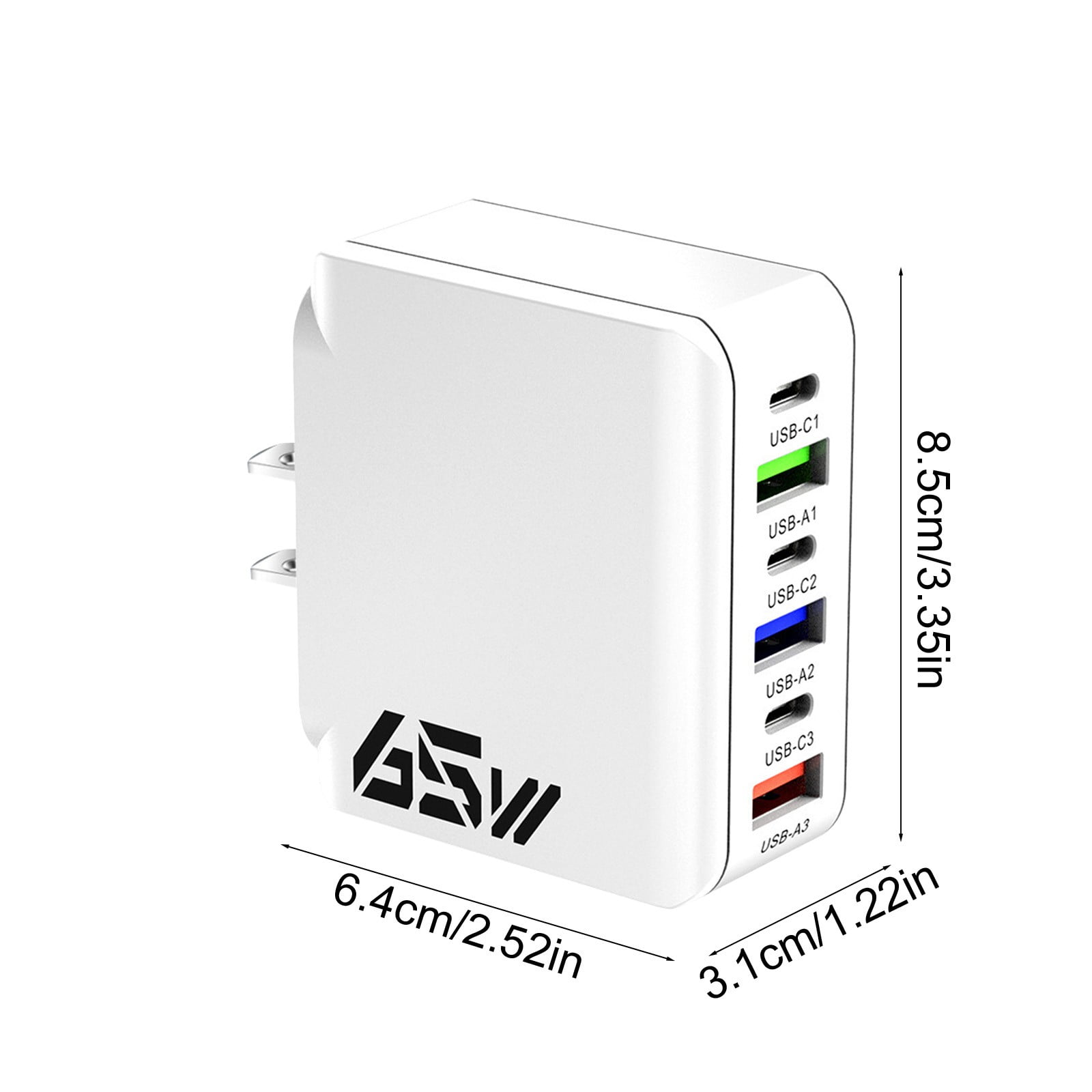 Aodebiao 65W 6-Port USB Fast Charger, Multi-Port Charging Station with 3 USB-C and 3 USB-A Ports (White) b6mx1